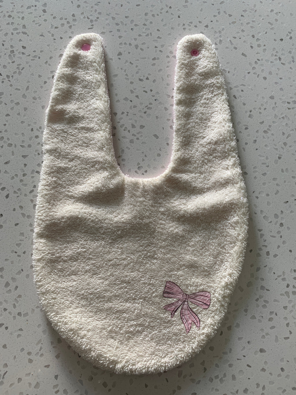 Baby Bandana Bib - Cream Pink Bow Embroidery
