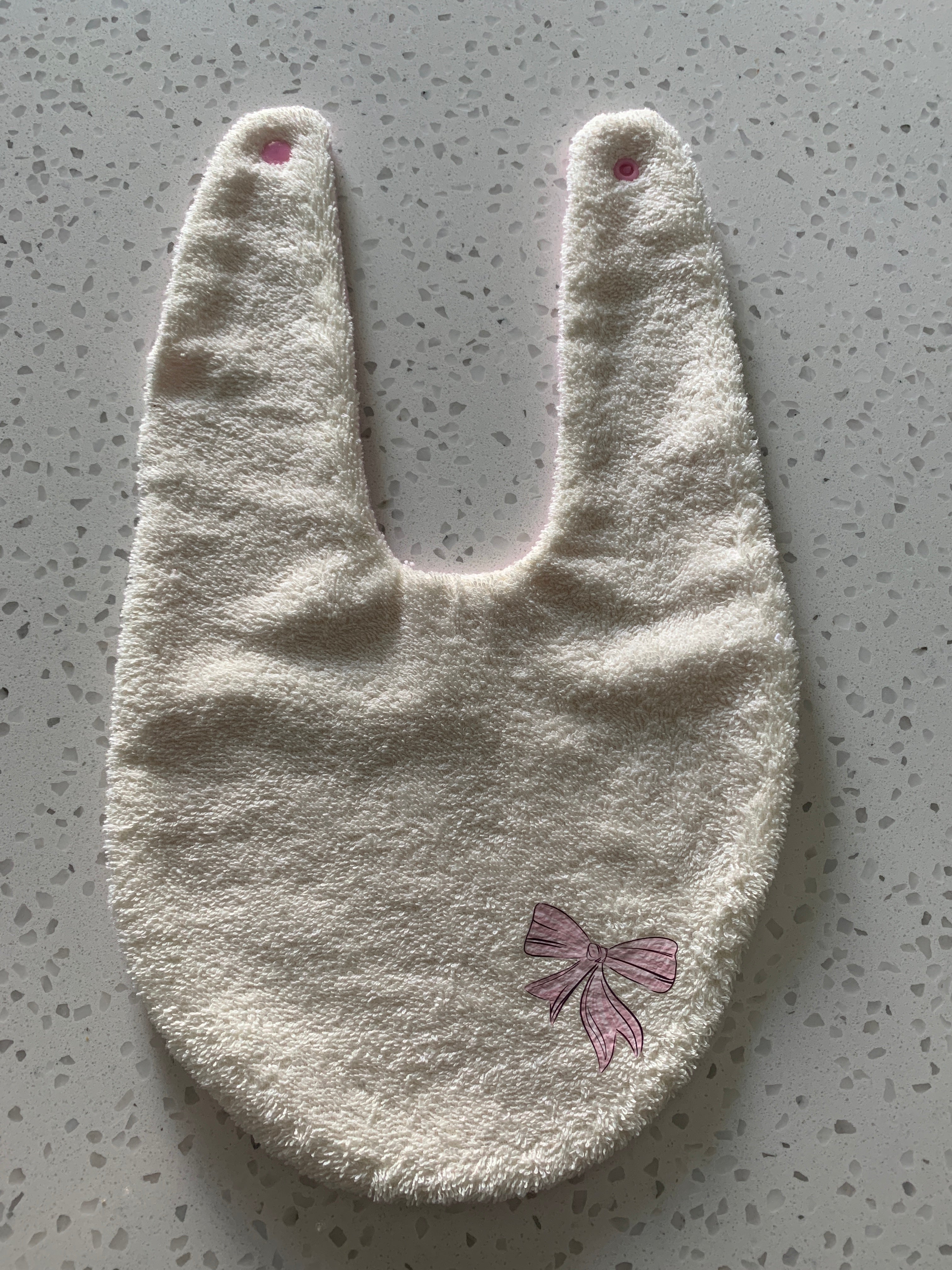 Baby Bandana Bib - Cream Pink Bow Embroidery