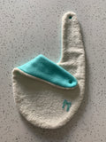 Baby Bandana Bib - Cream Teal Bow Embroidery