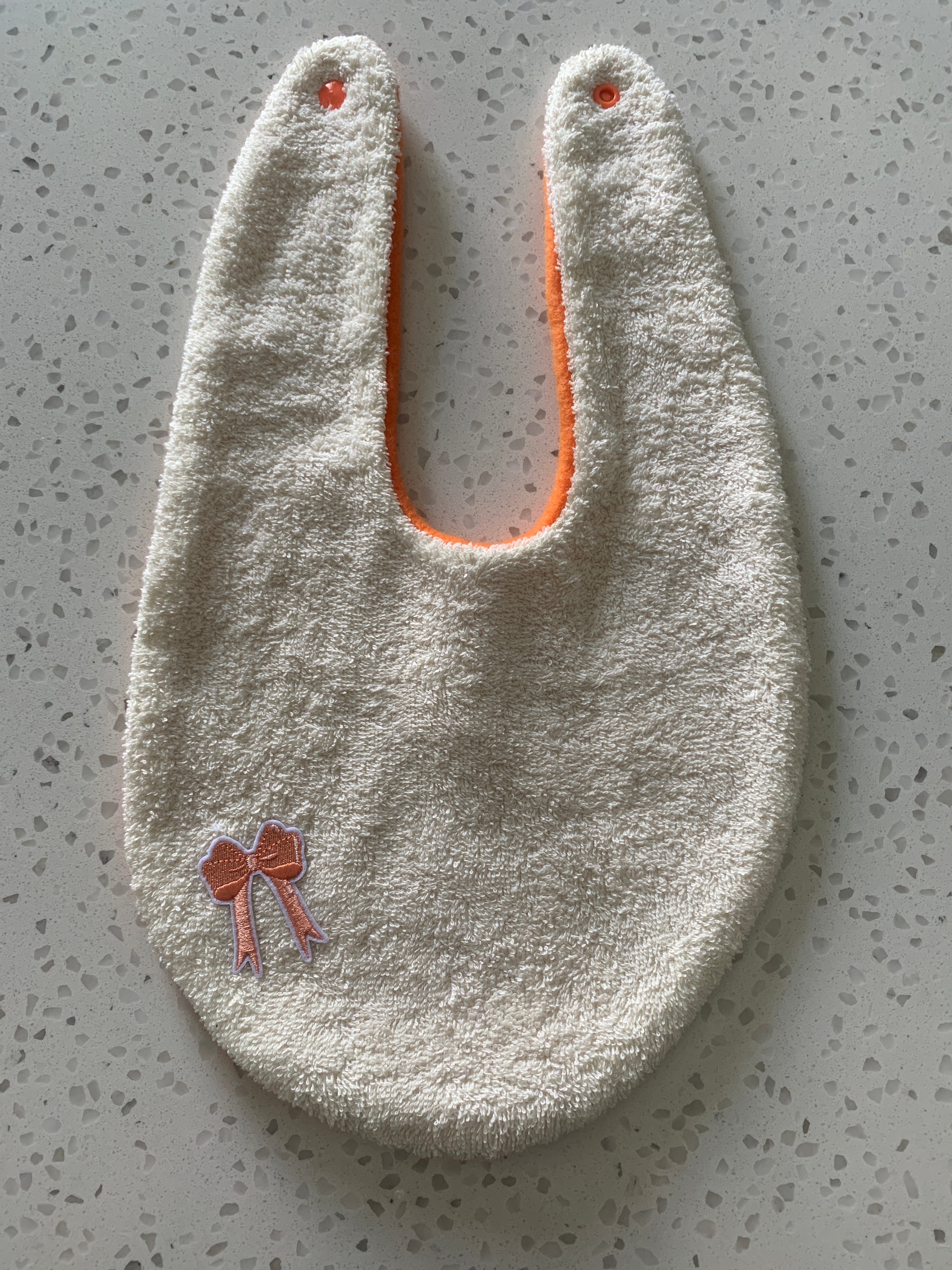 Baby Bandana Bib - Cream Orange Bow Embroidery