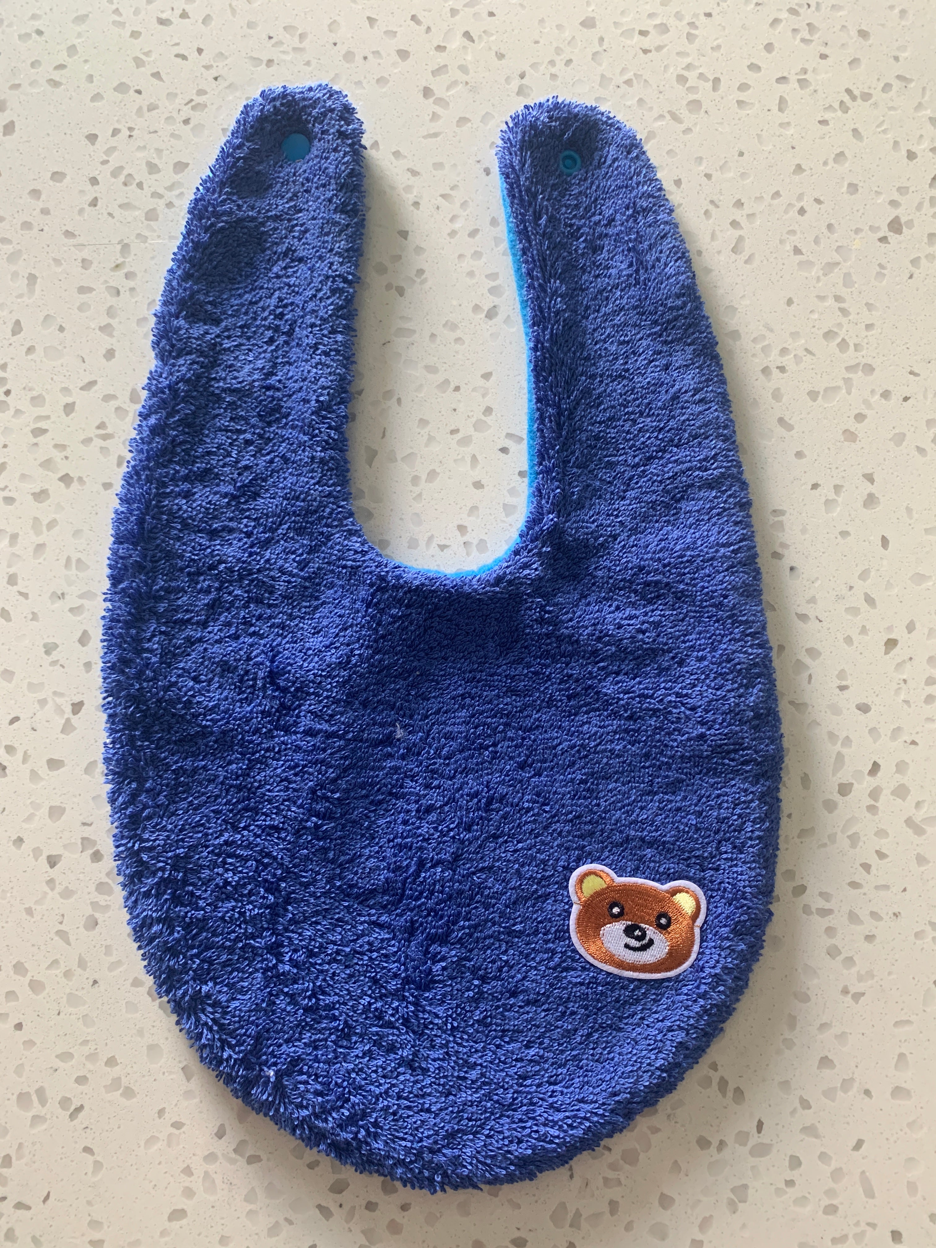 Baby Bandana Bib - Royal Blue Teddy Bear Embroidery