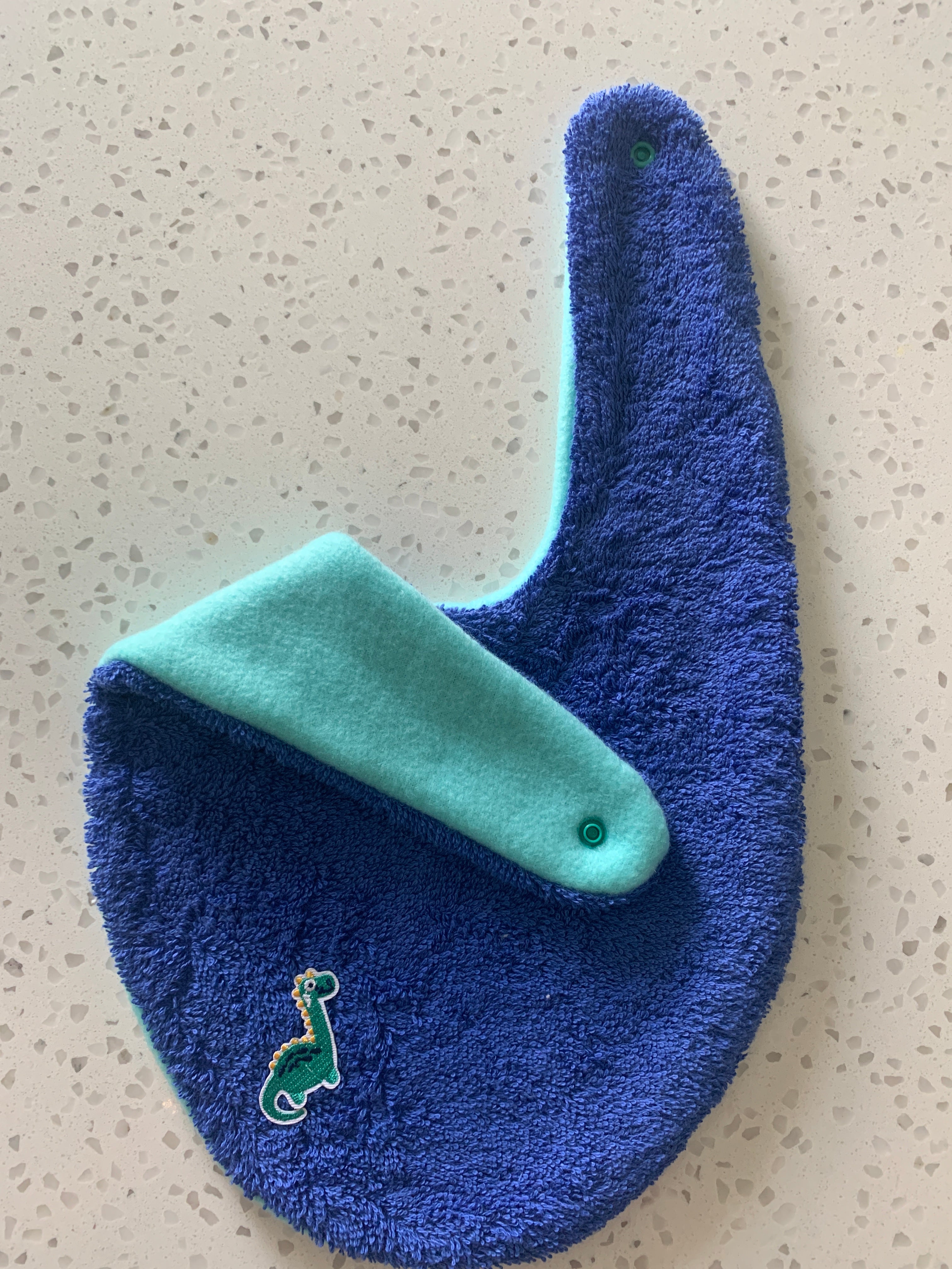 Baby Bandana Bib - Royal Blue Mint Dinosaur Embroidery