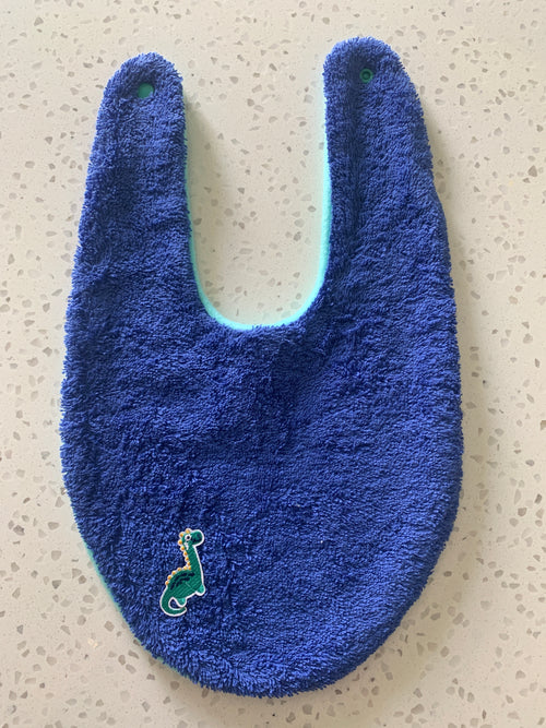 Baby Bandana Bib - Royal Blue Mint Dinosaur Embroidery