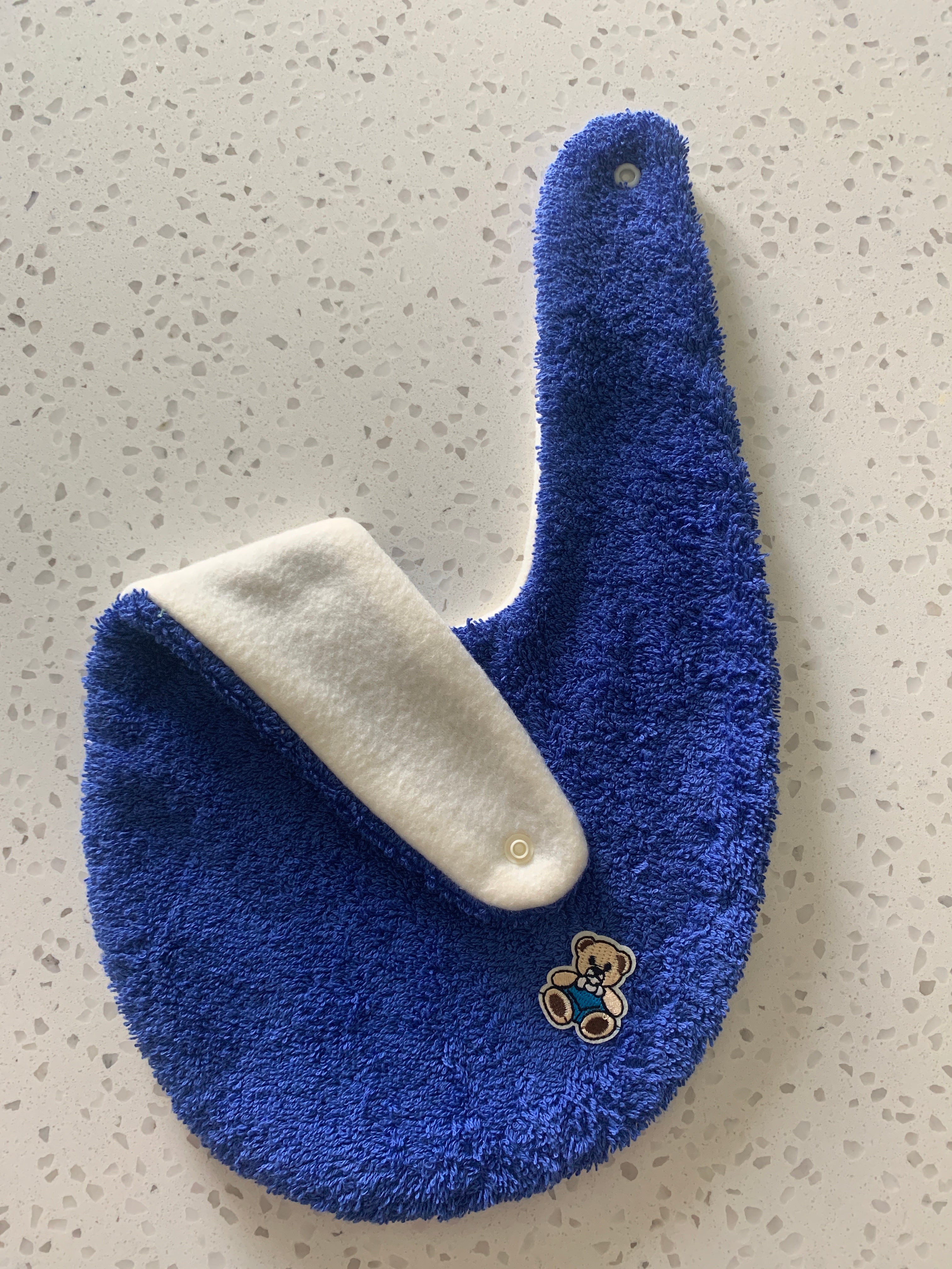 Baby Bandana Bib - Bright Blue Teddy Bear Embroidery