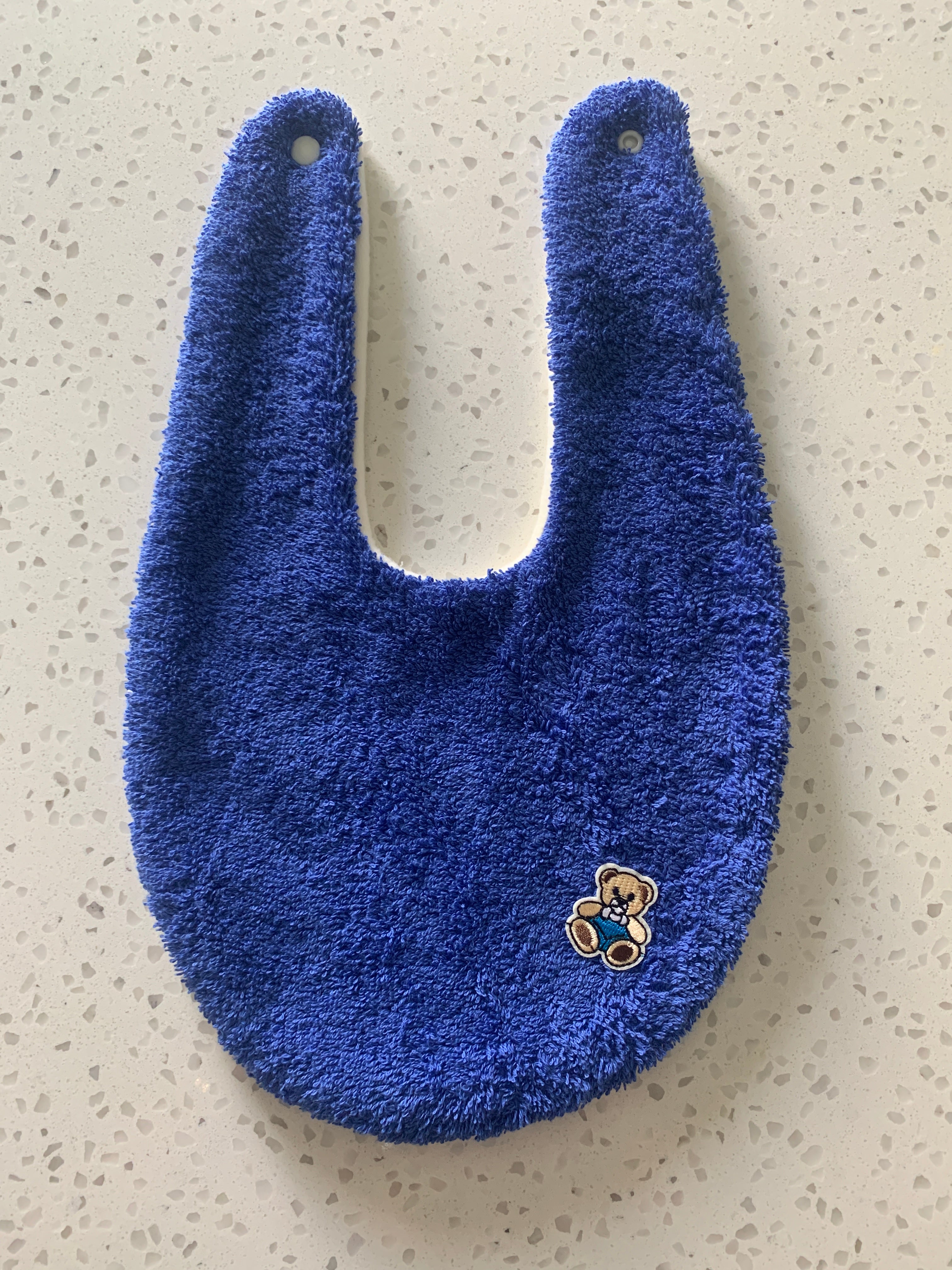 Baby Bandana Bib - Bright Blue Teddy Bear Embroidery