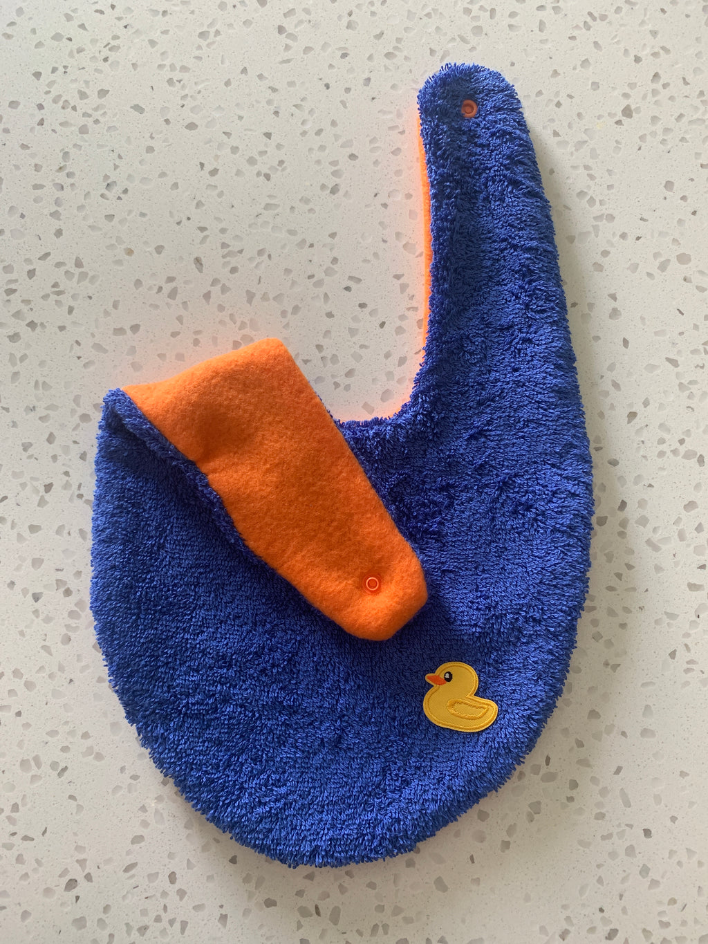 Baby Bandana Bib - Royal Blue Orange Rubber Duck Embroidery