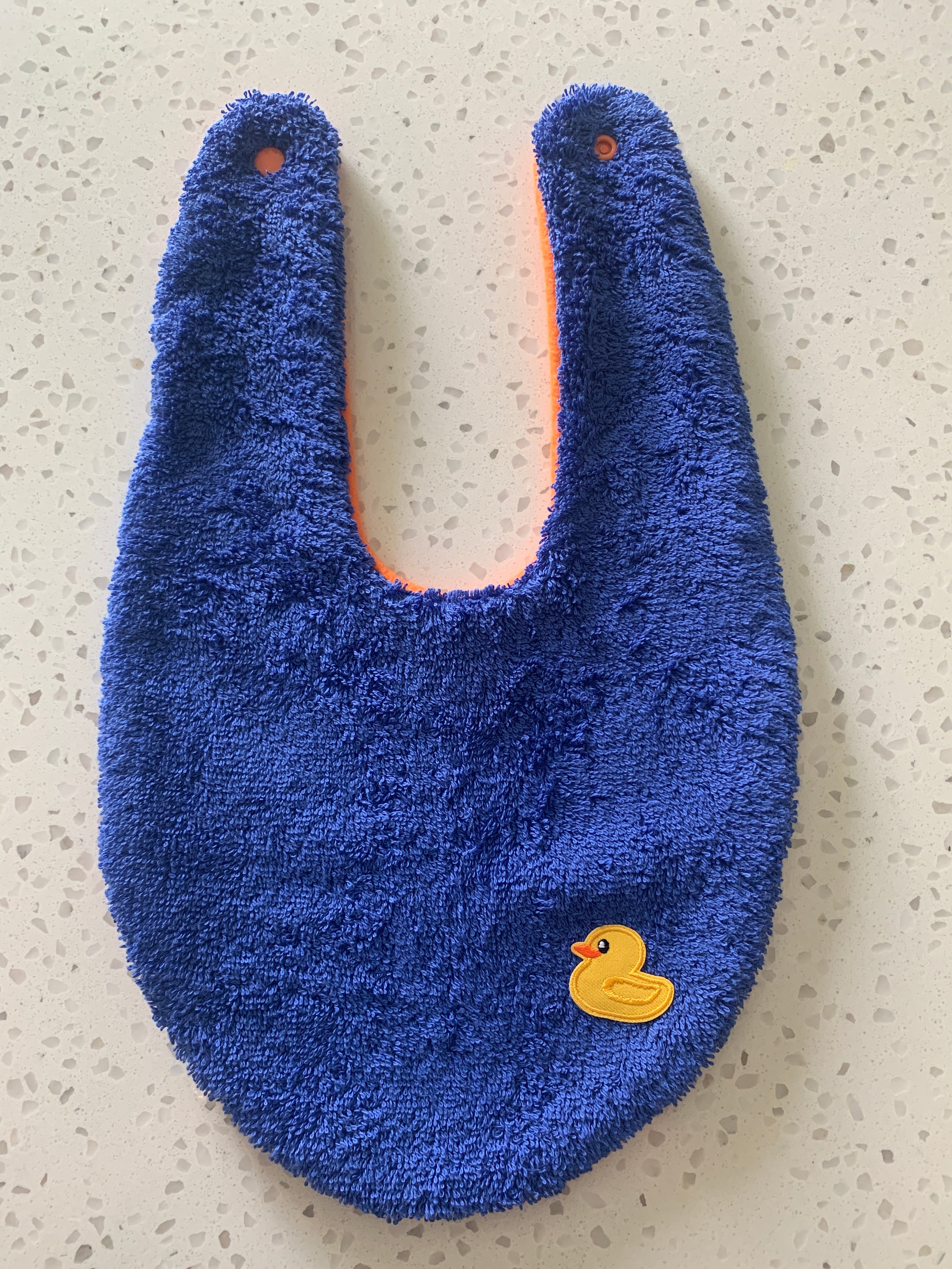 Baby Bandana Bib - Royal Blue Orange Rubber Duck Embroidery