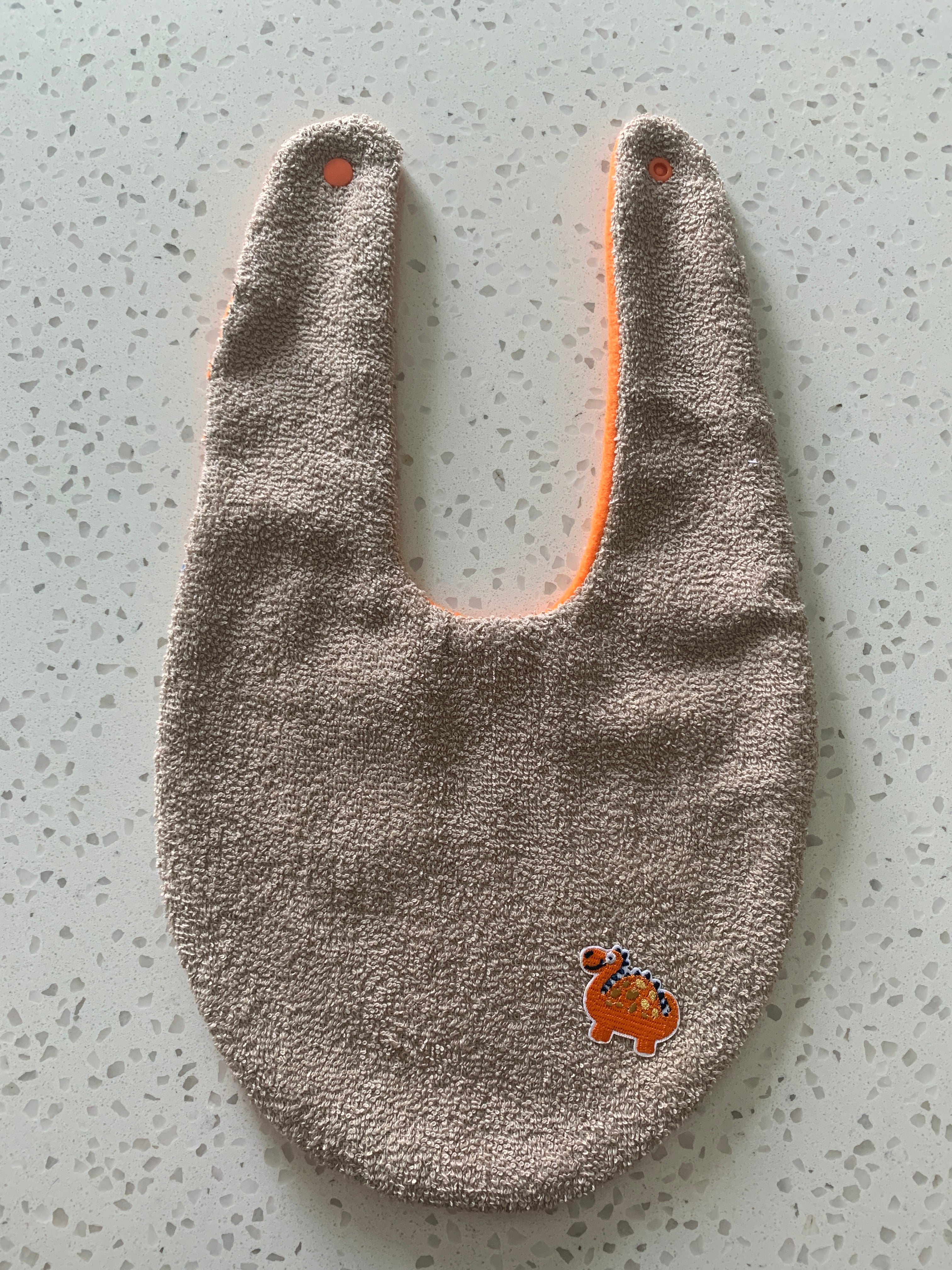 Baby Bandana Bib - Grey Orange Dinosaur Embroidery