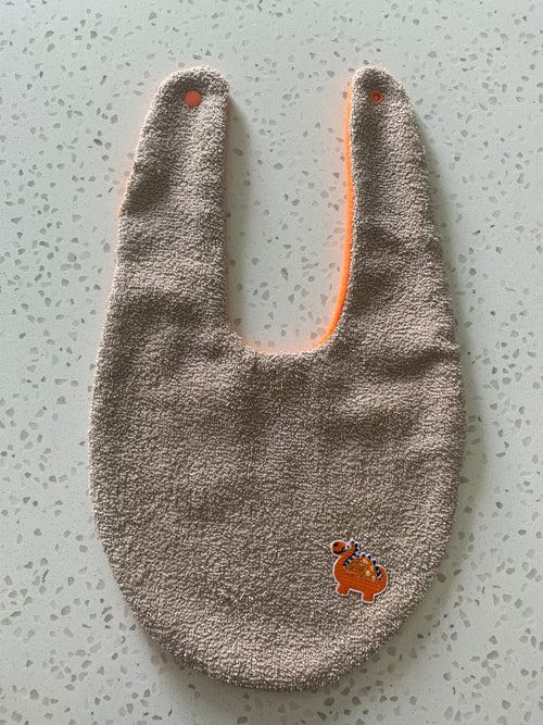 Baby Bandana Bib - Grey Orange Dinosaur Embroidery