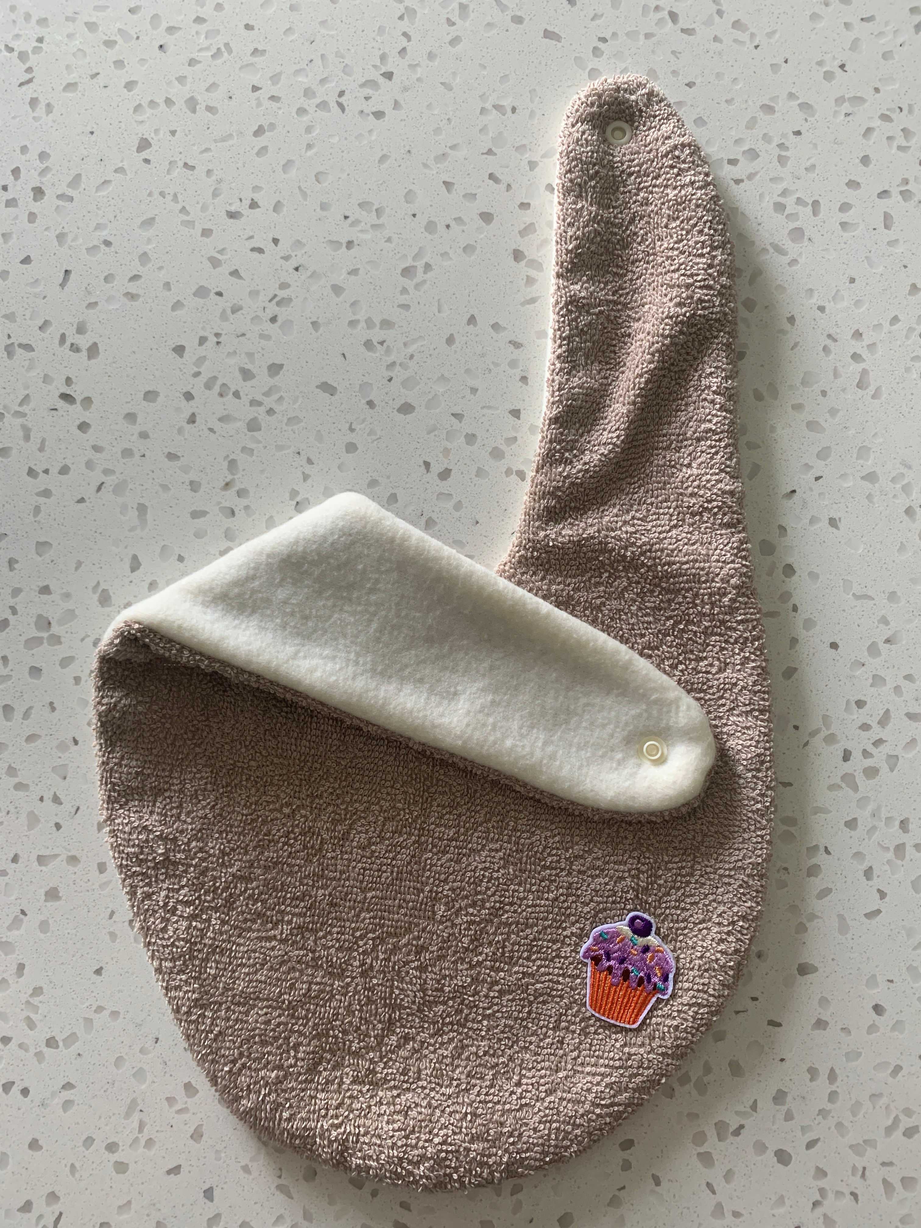 Baby Bandana Bib - Taupe Cupcake Embroidery