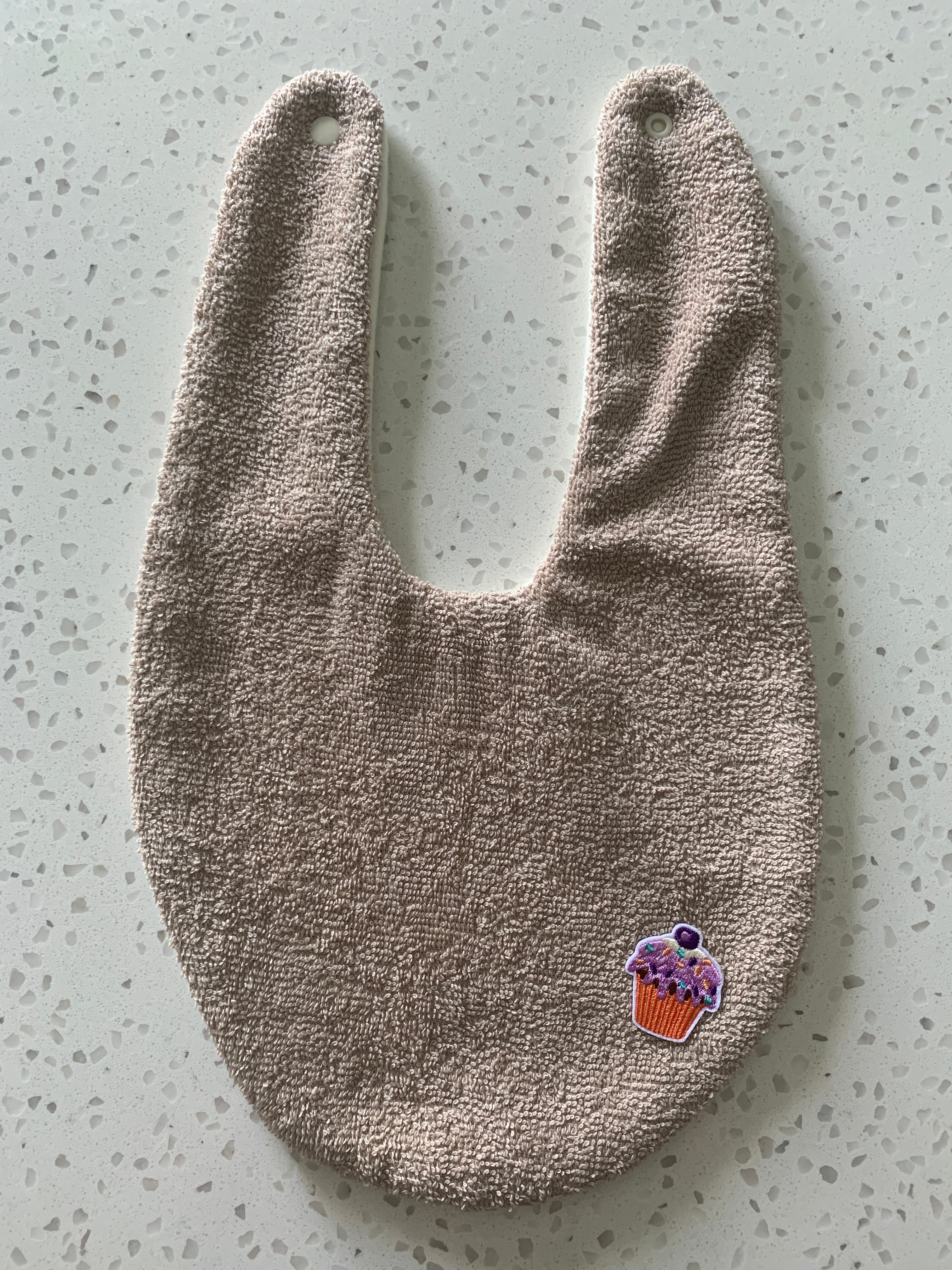 Baby Bandana Bib - Taupe Cupcake Embroidery