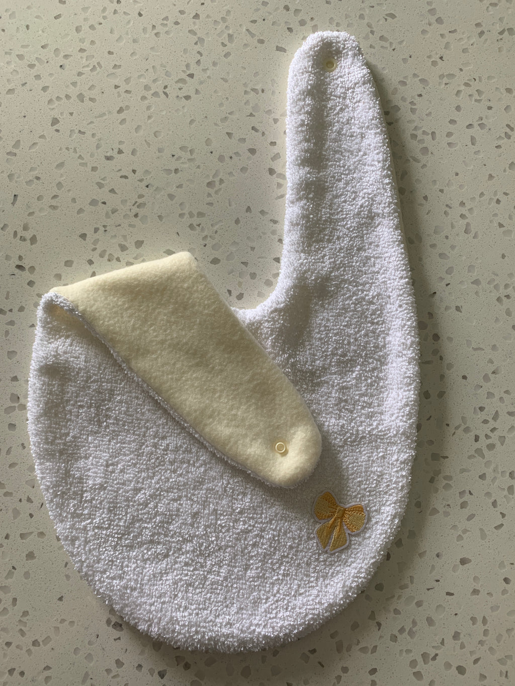 Baby Bandana Bib - White Gold Bow Embroidery