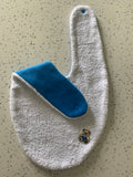 Baby Bandana Bib - White Blue Teddy Bear Embroidery