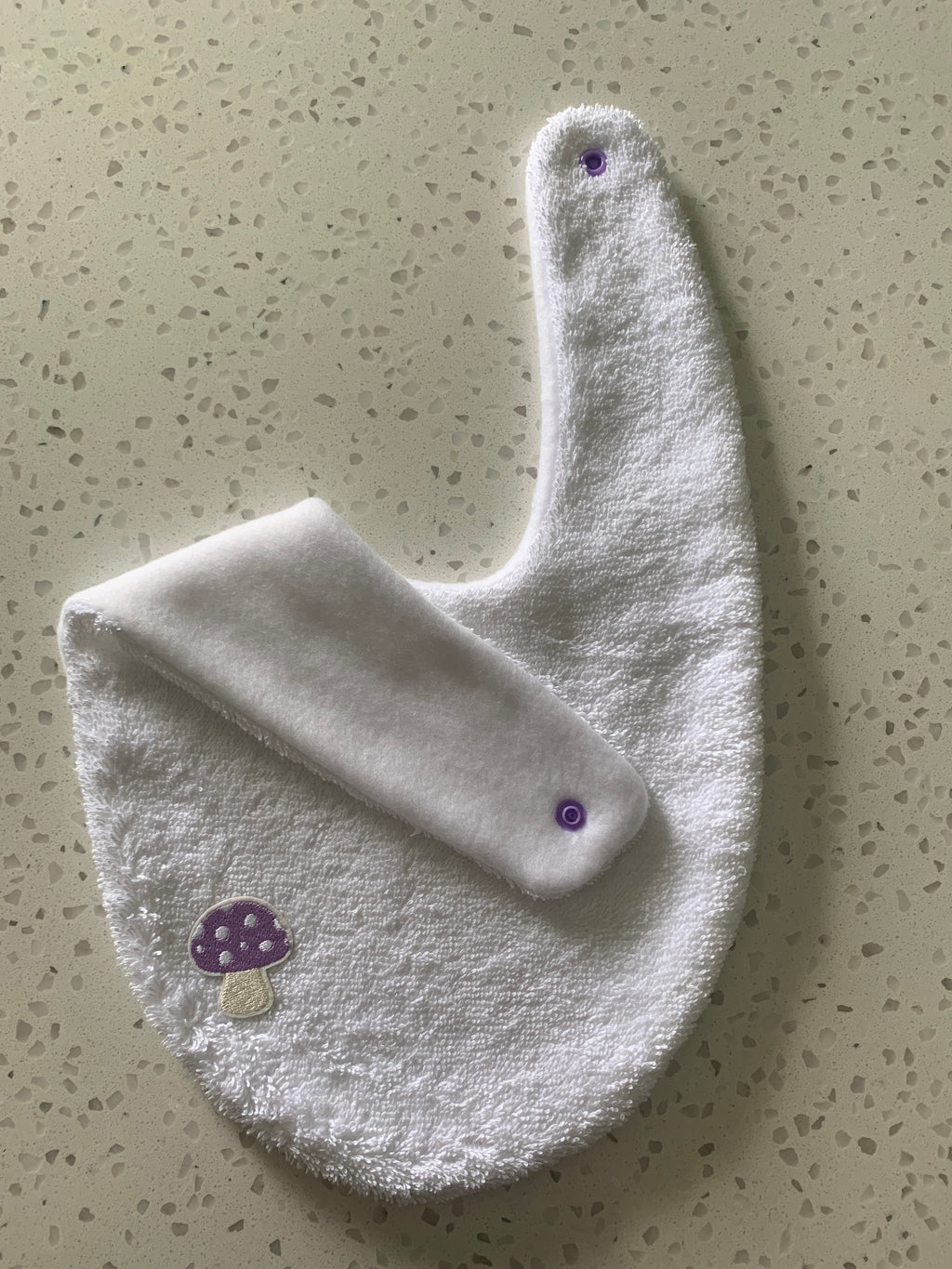 Baby Bandana Bib - White Purple Mushroom Embroidery