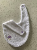 Baby Bandana Bib - White Purple Mushroom Embroidery