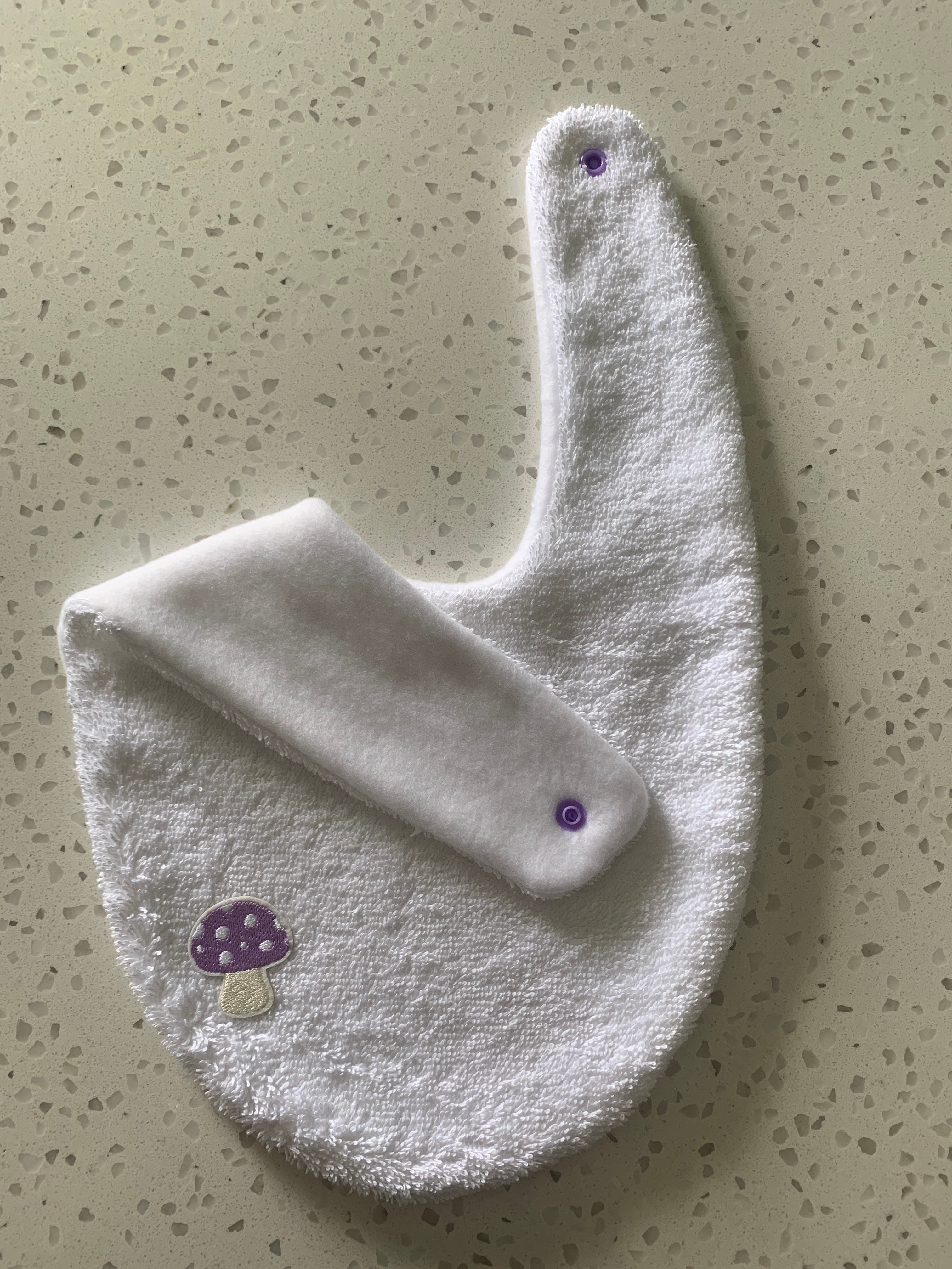 Baby Bandana Bib - White Purple Mushroom Embroidery