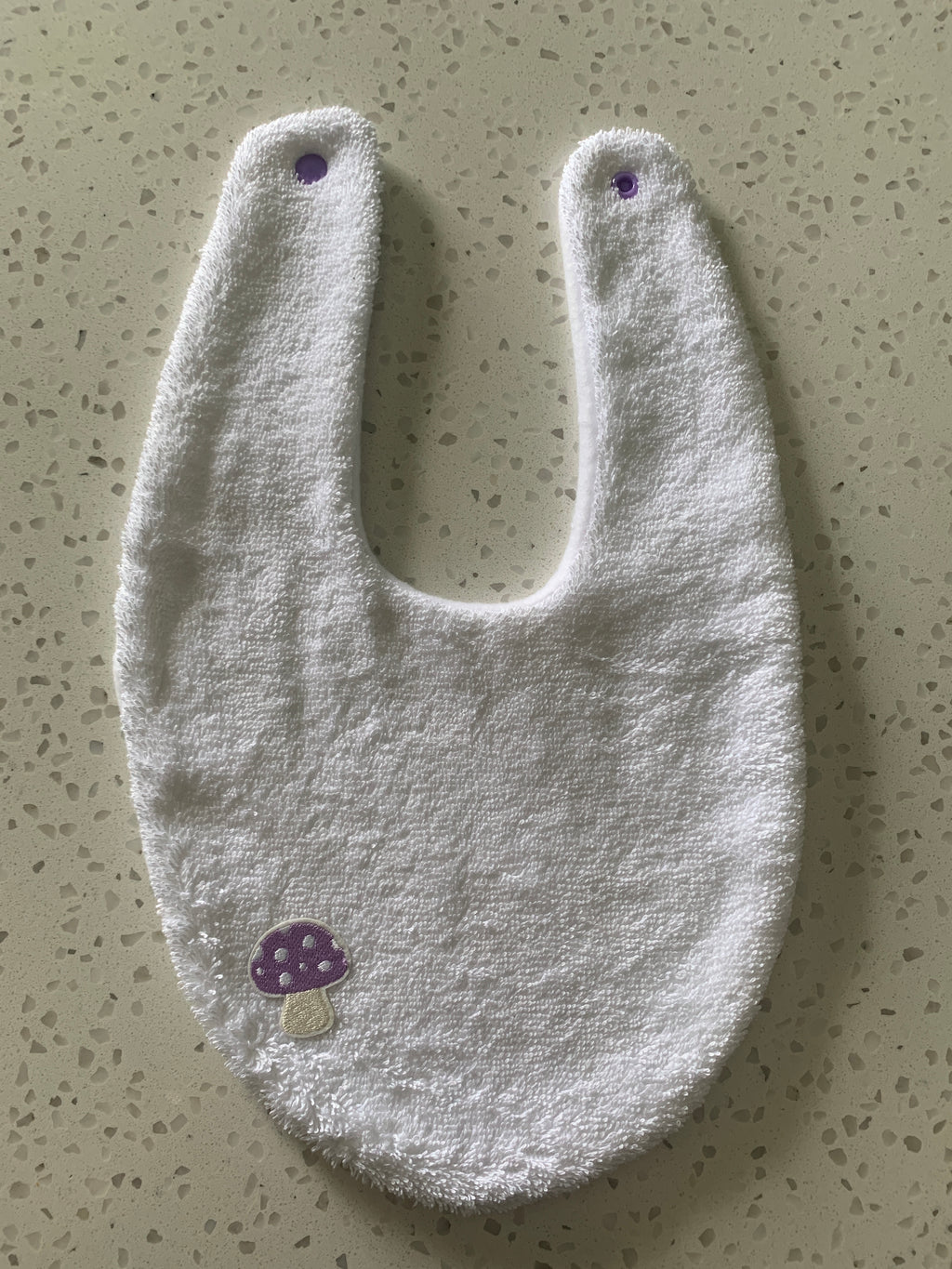Baby Bandana Bib - White Purple Mushroom Embroidery