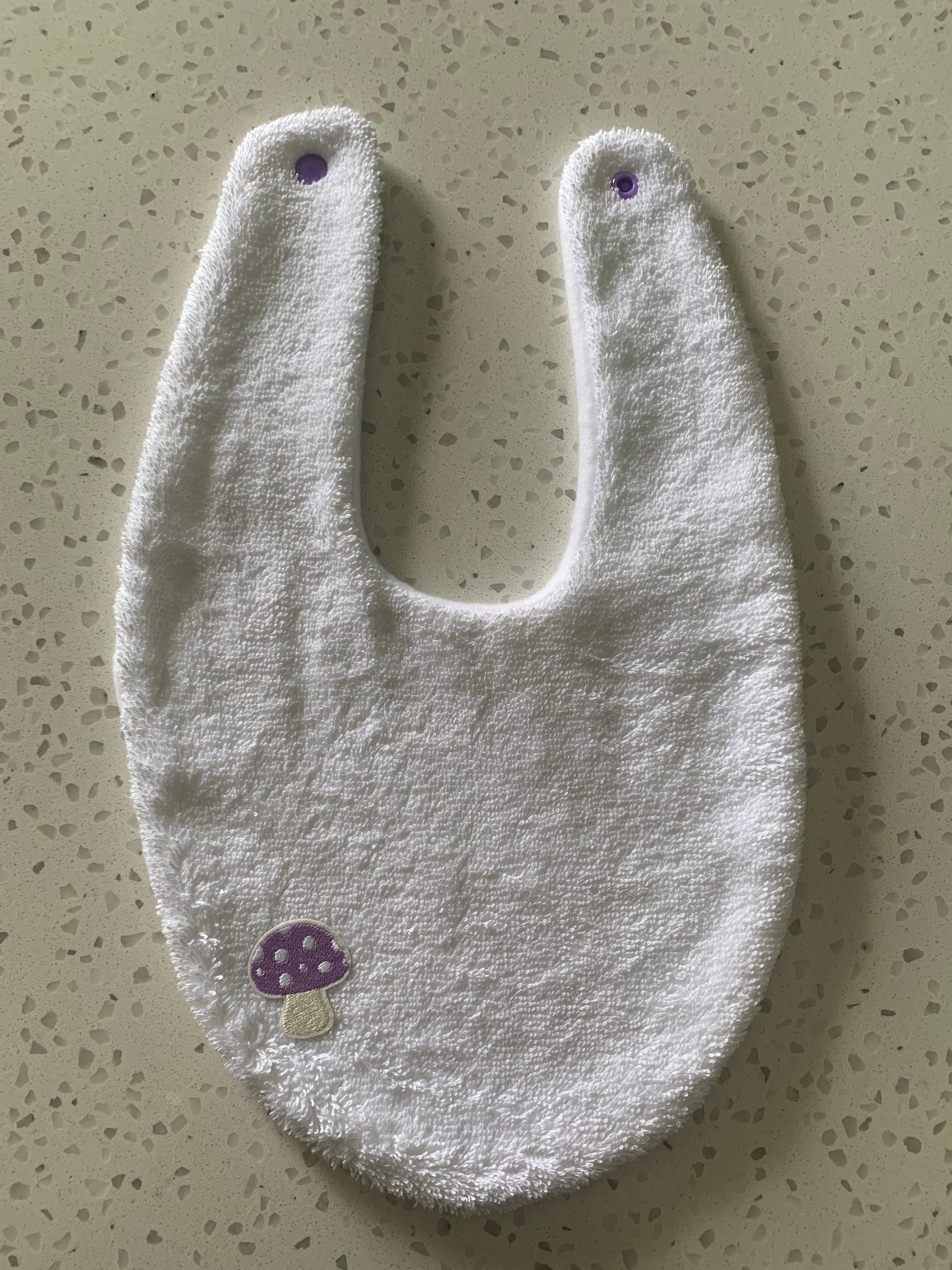 Baby Bandana Bib - White Purple Mushroom Embroidery
