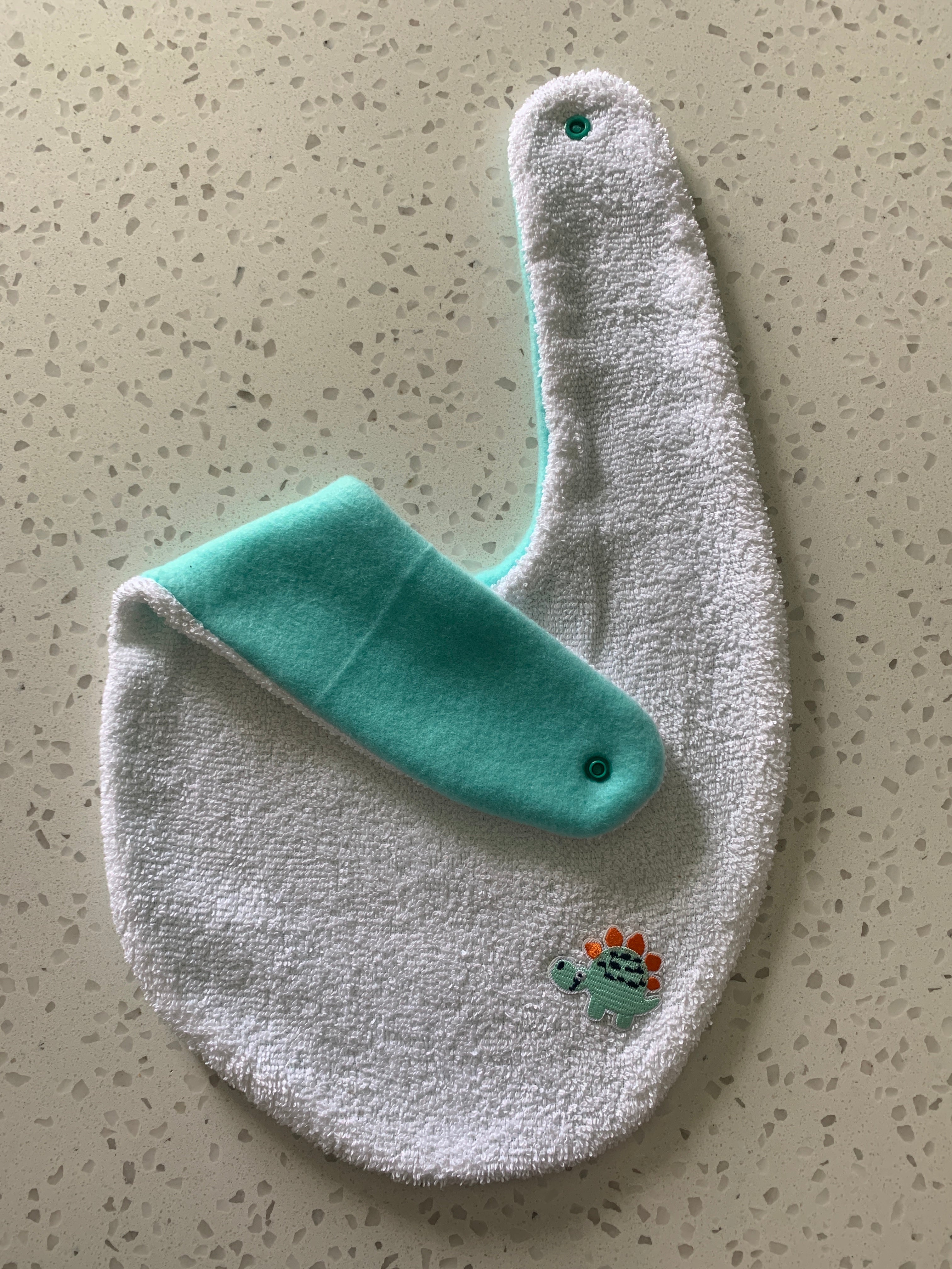 Baby Bandana Bib - White Mint Stegosaurus Embroidery