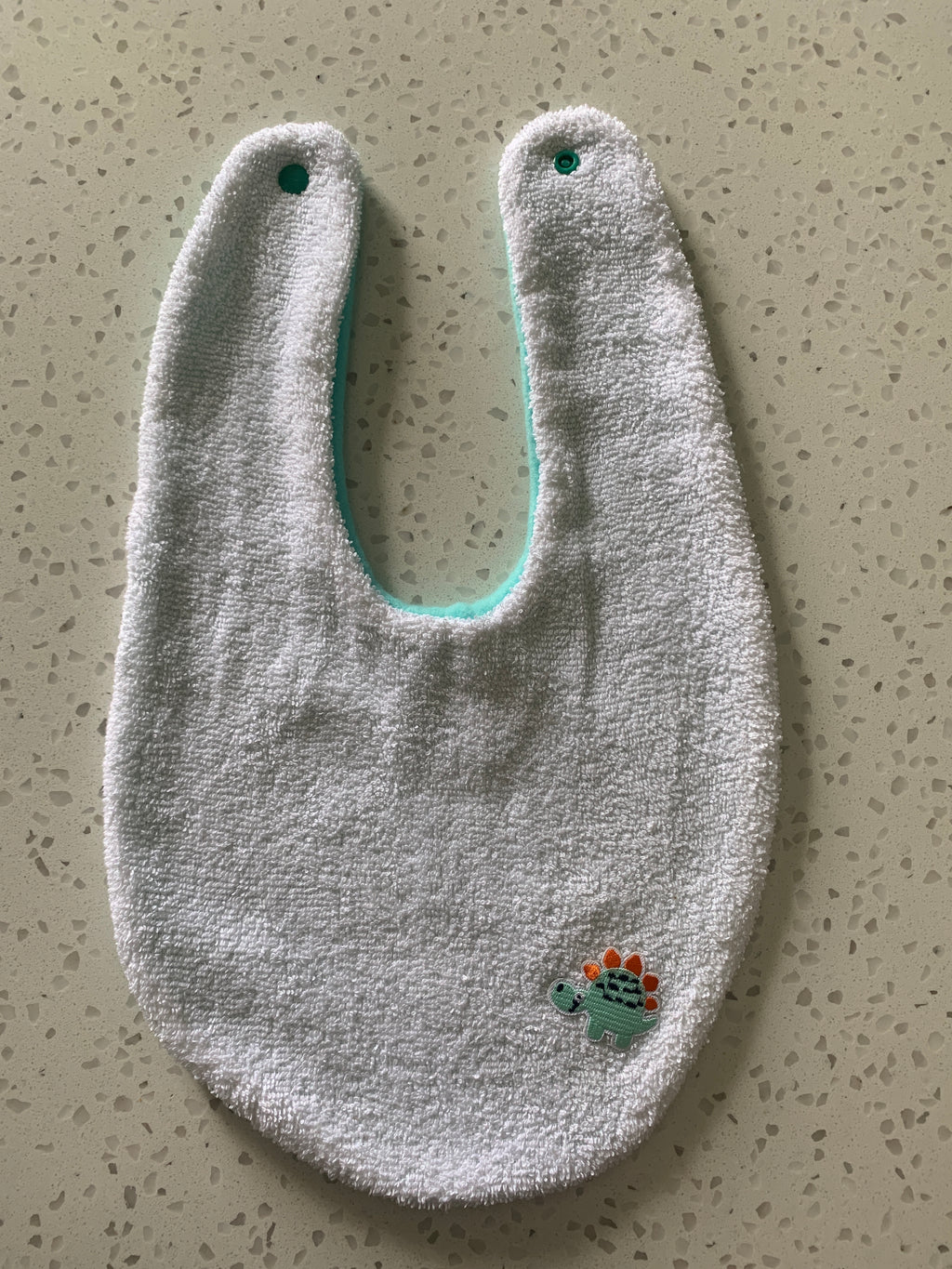 Baby Bandana Bib - White Mint Stegosaurus Embroidery