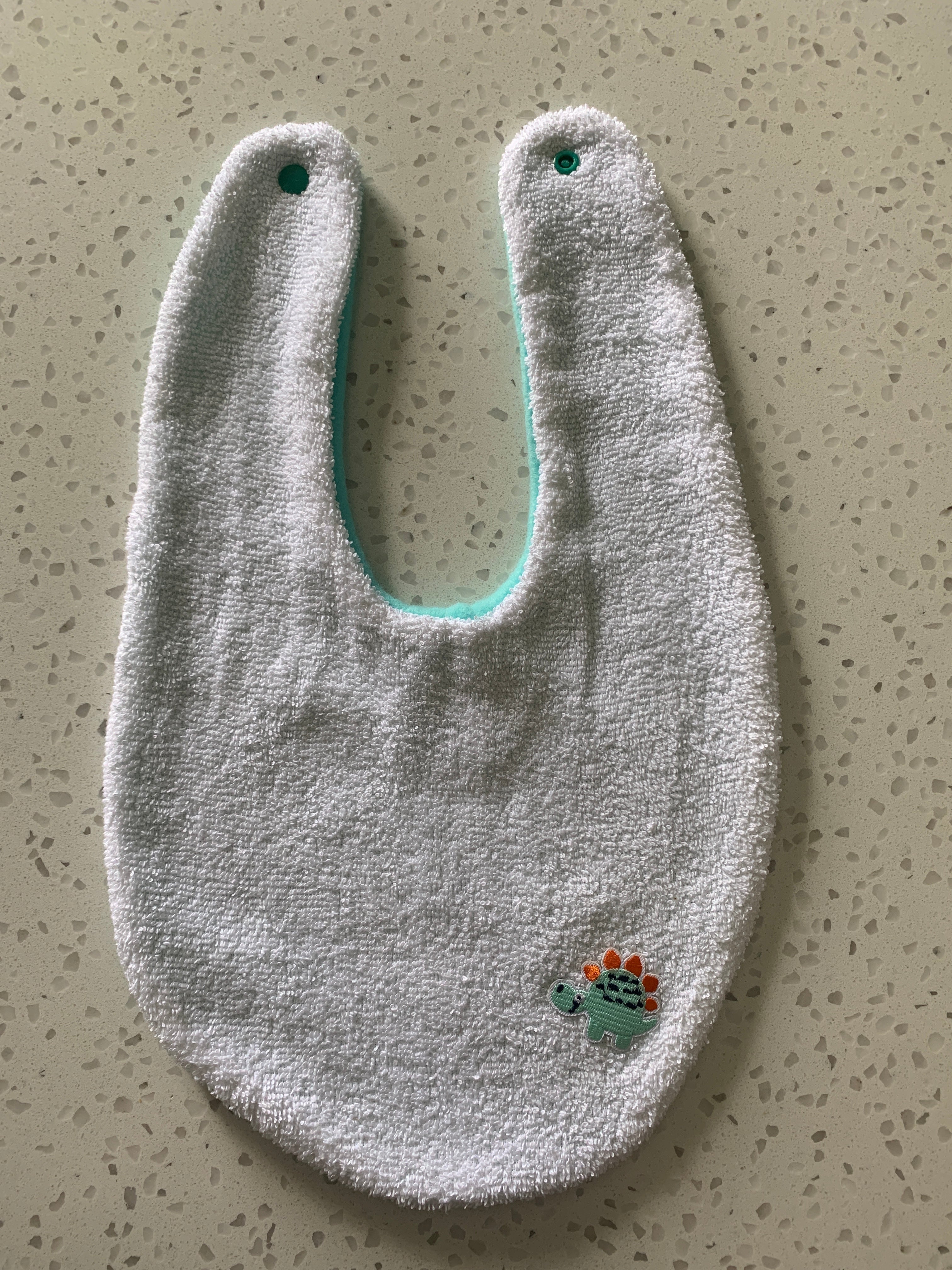 Baby Bandana Bib - White Mint Stegosaurus Embroidery