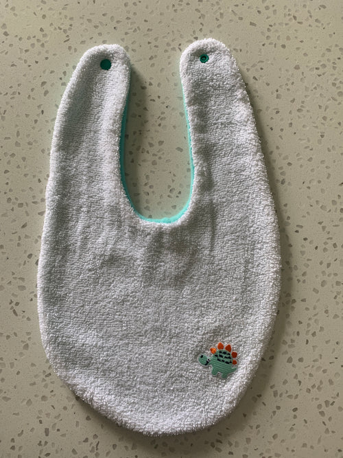 Baby Bandana Bib - White Mint Stegosaurus Embroidery