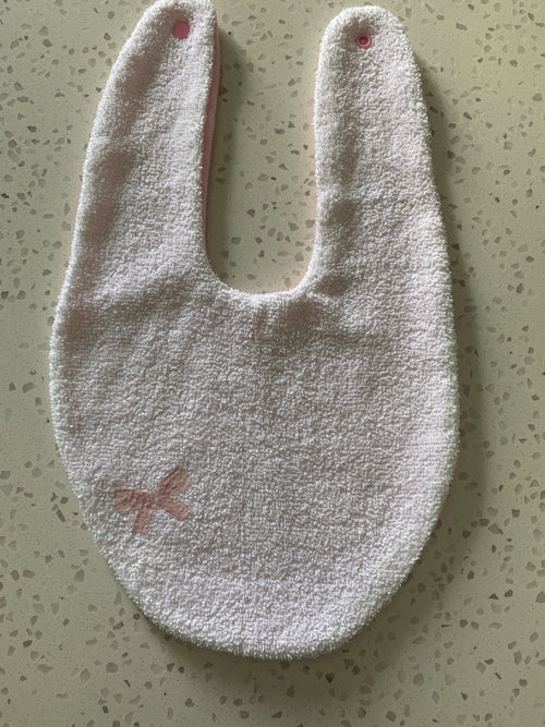 Baby Bandana Bib - White Pink Dragonfly Embroidery