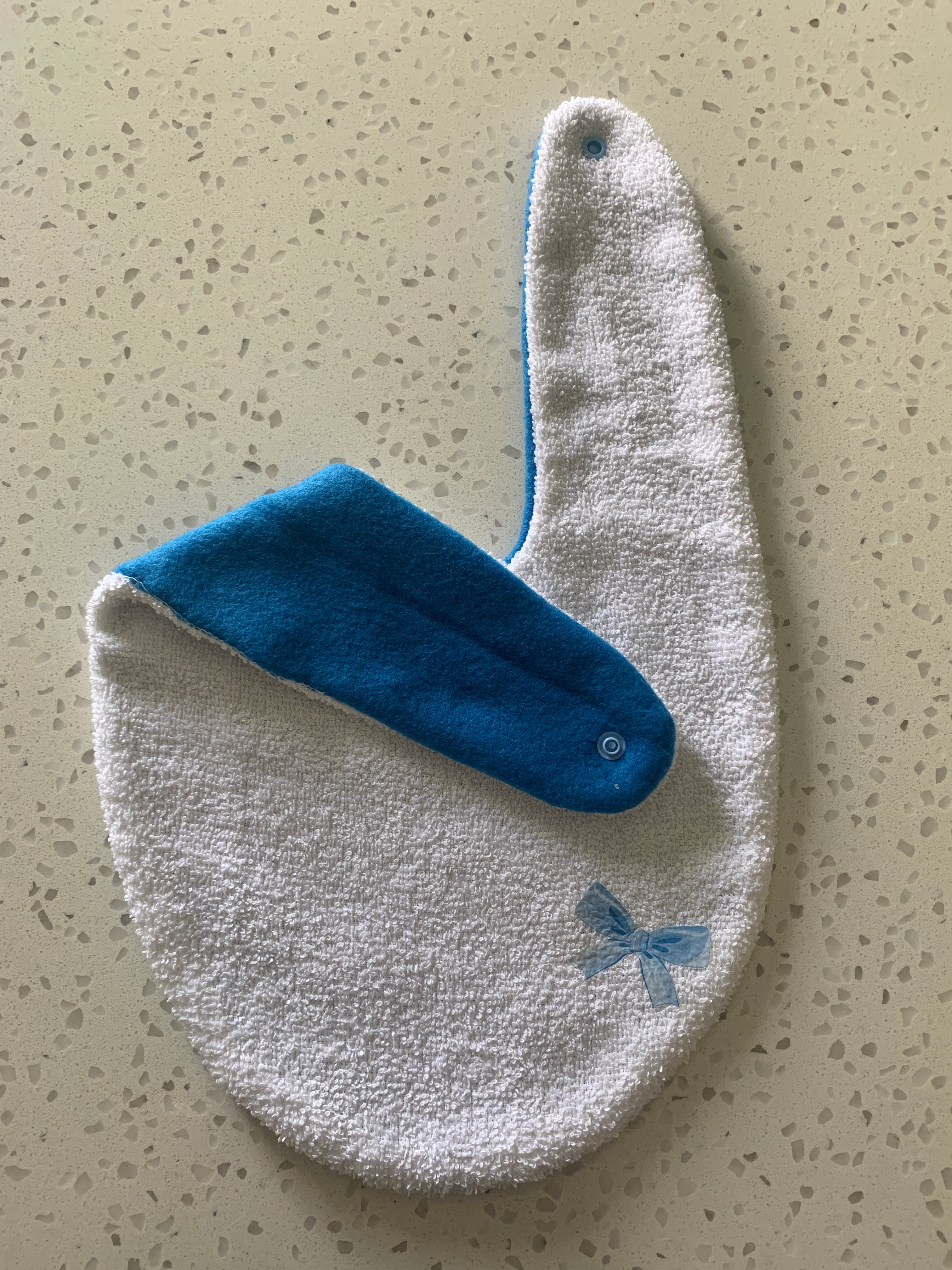 Baby Bandana Bib - White Blue Bow Embroidery