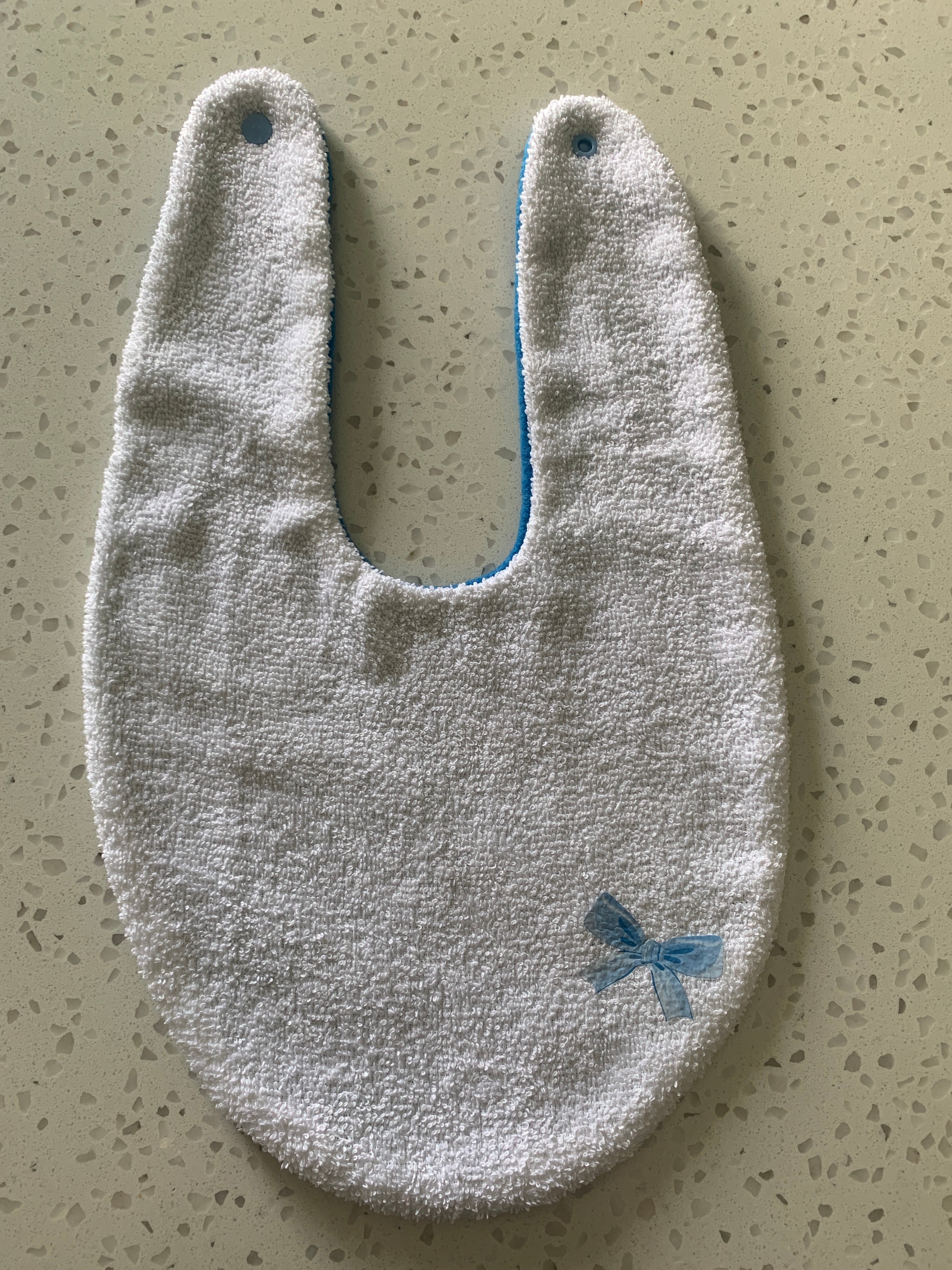 Baby Bandana Bib - White Blue Bow Embroidery