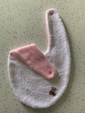 Baby Bandana Bib - White Pink Teddy Bear Embroidery