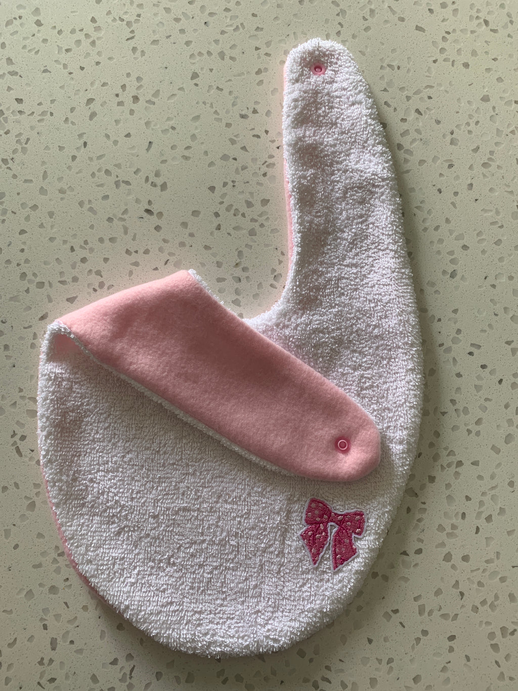 Baby Bandana Bib - White Pink Glitter Bow Embroidery