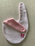 Baby Bandana Bib - White Pink Glitter Bow Embroidery