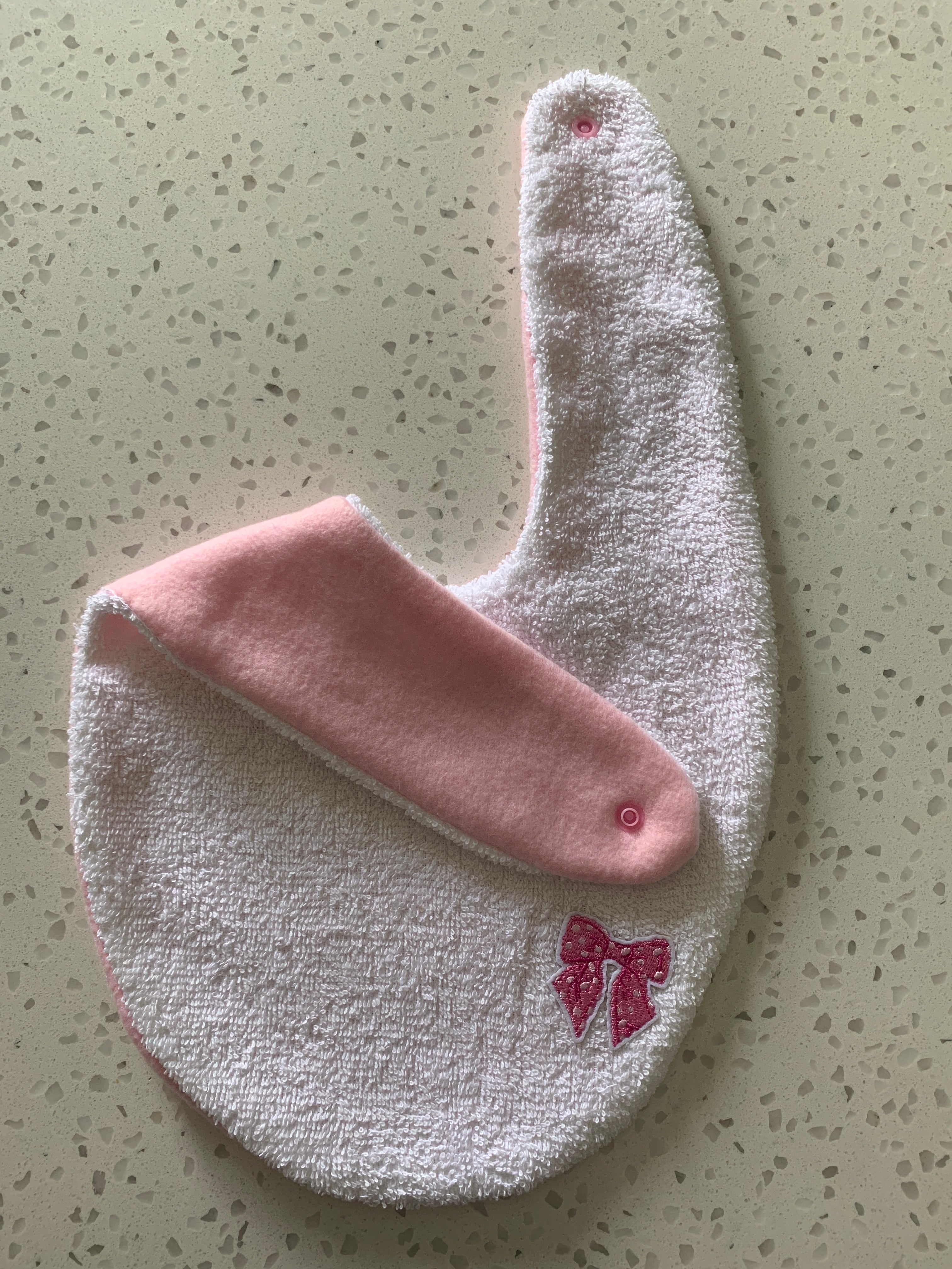 Baby Bandana Bib - White Pink Glitter Bow Embroidery