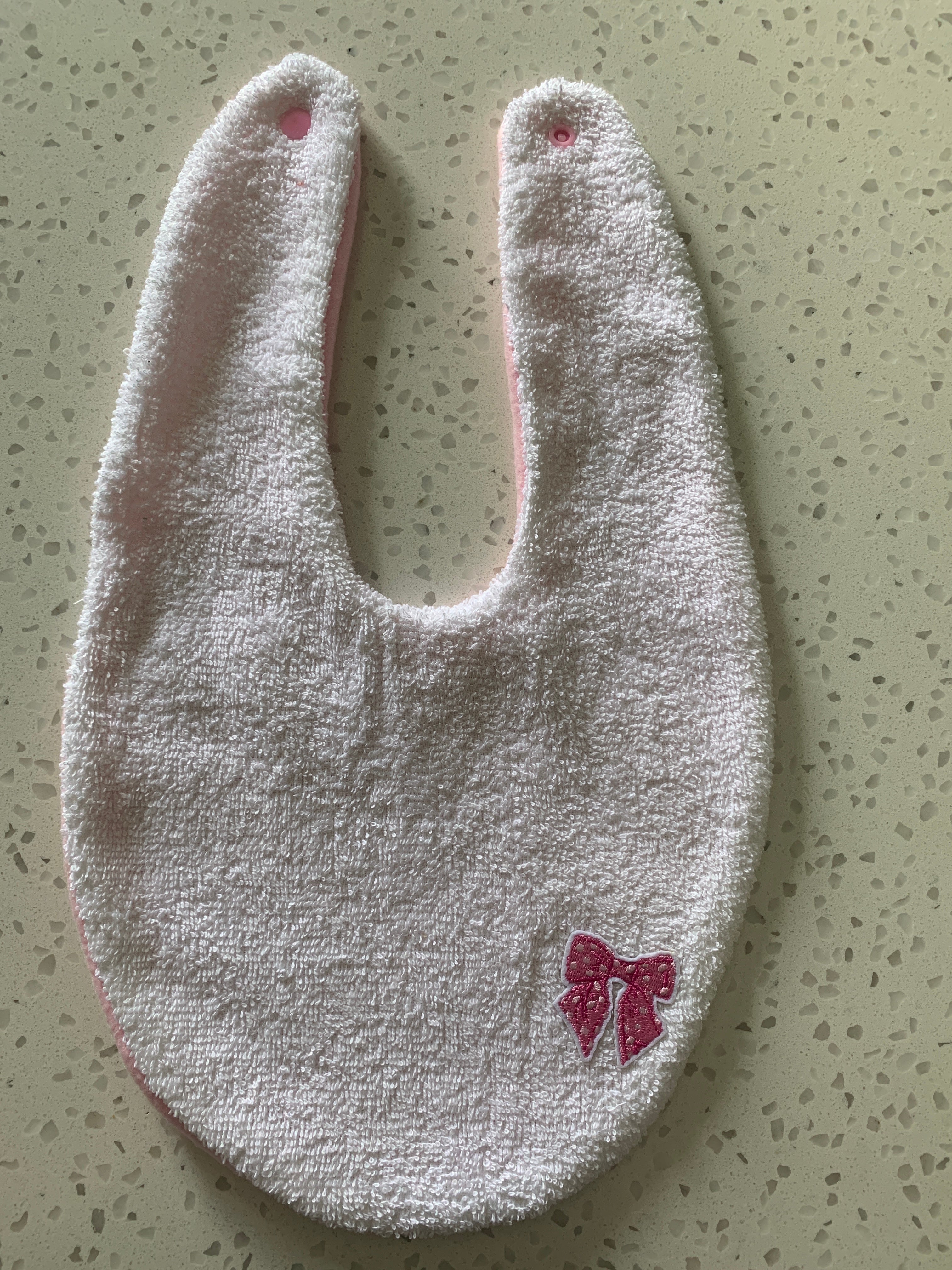 Baby Bandana Bib - White Pink Glitter Bow Embroidery
