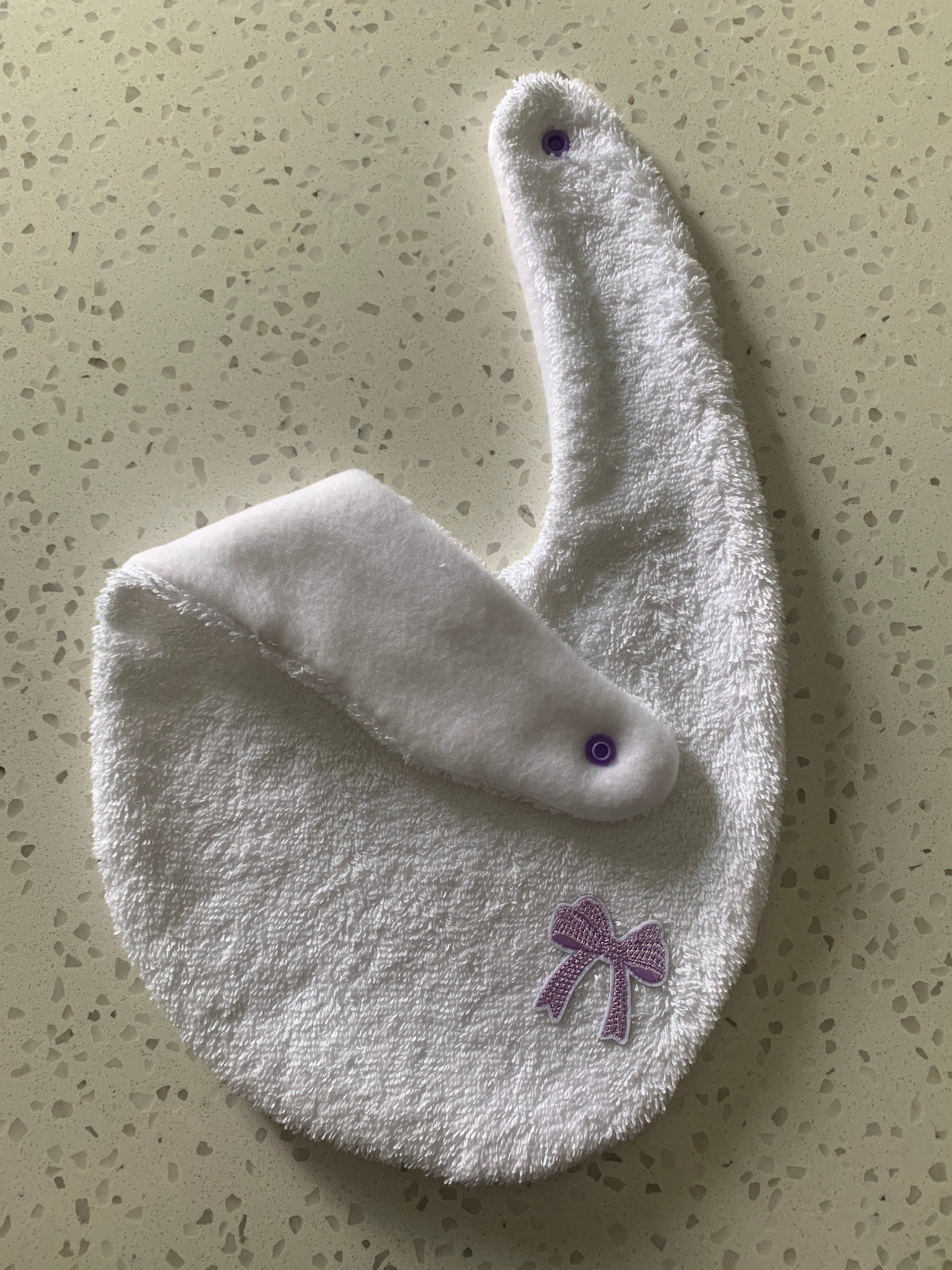 Baby Bandana Bib - White Purple Bow Embroidery
