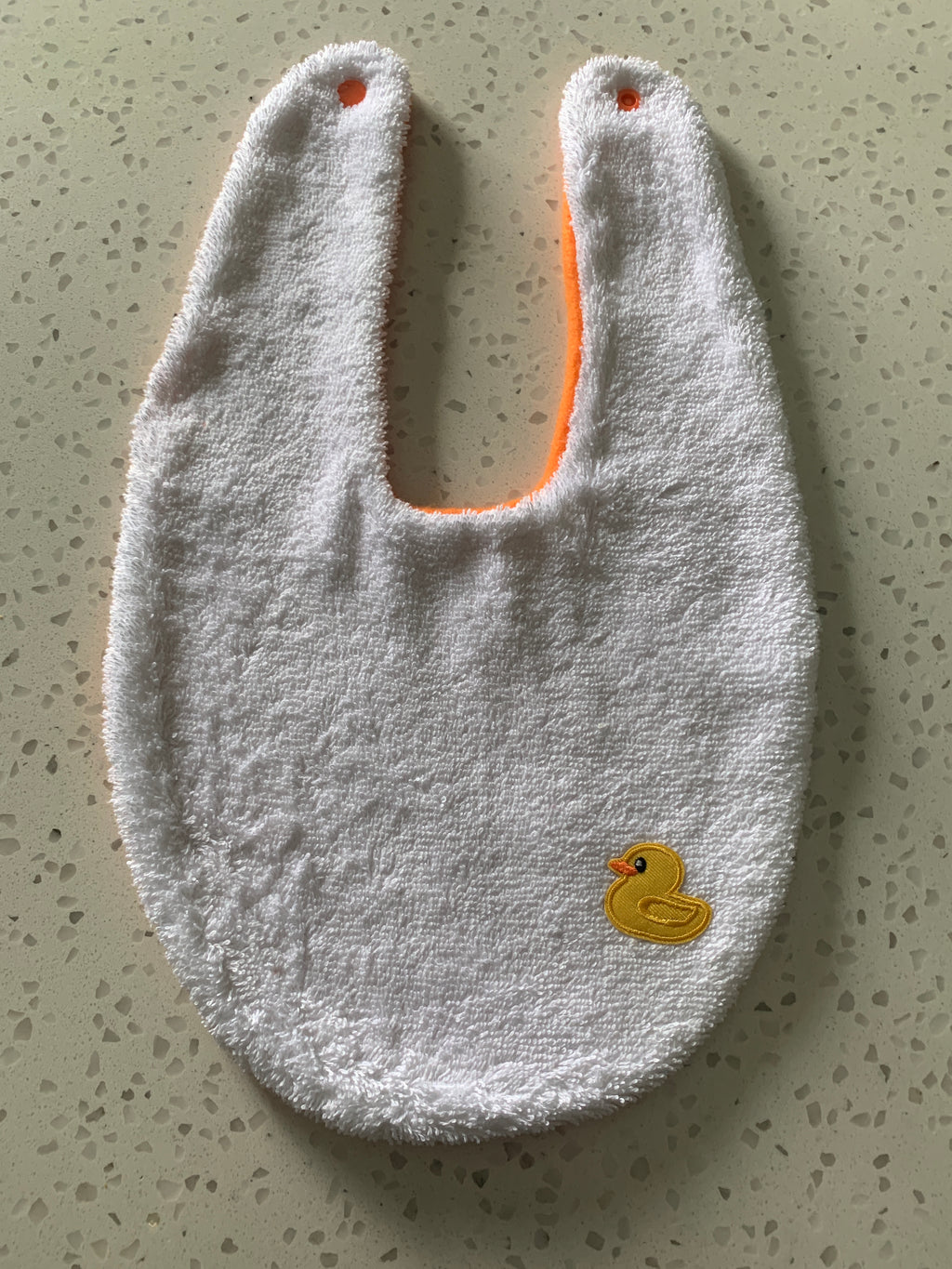 Baby Bandana Bib - White Orange Rubber Duck Embroidery