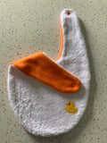 Baby Bandana Bib - White Orange Rubber Duck Embroidery