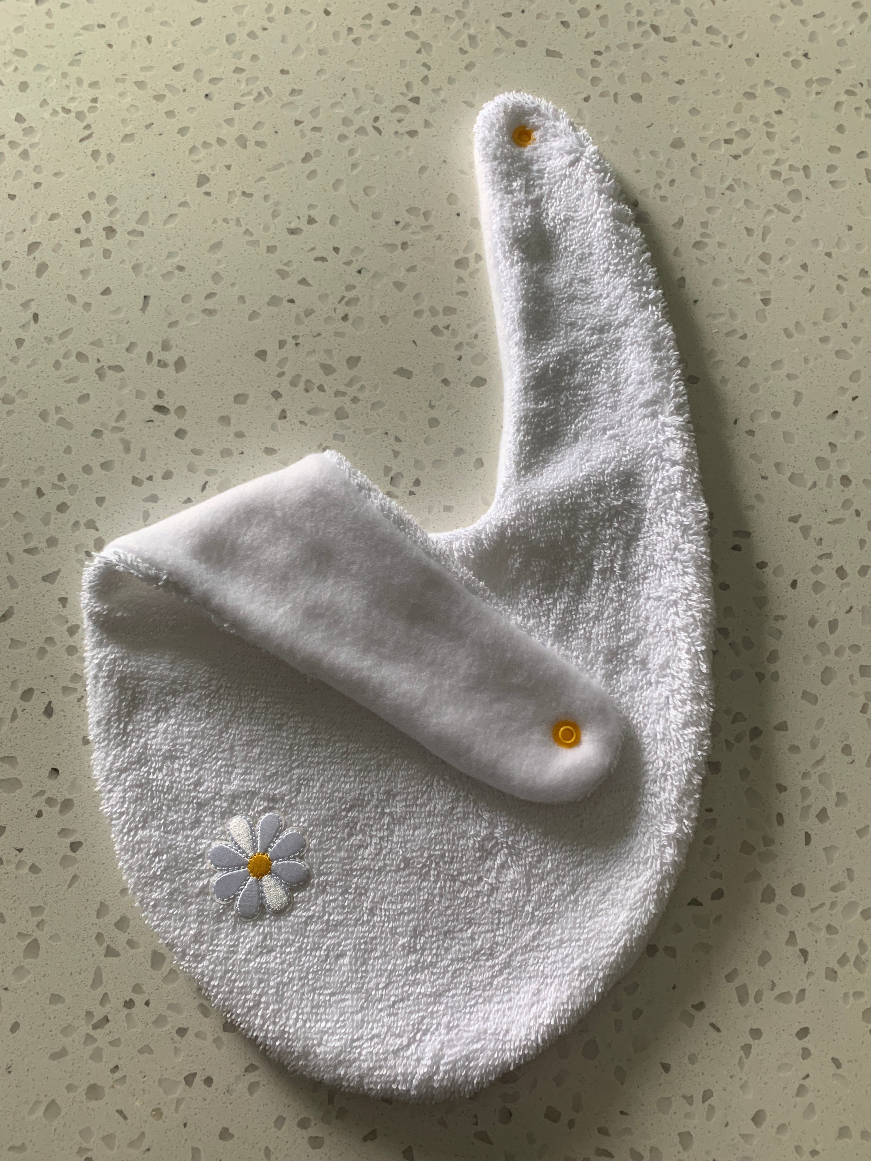 Baby Bandana Bib - White Daisy Embroidery