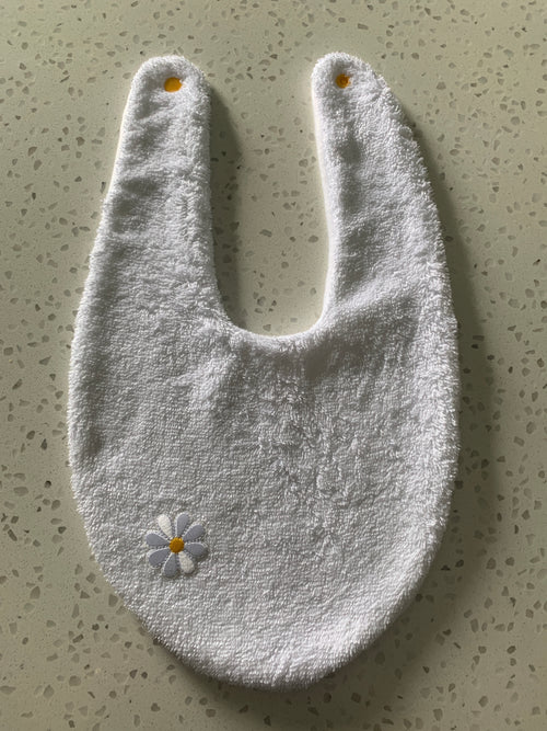 Baby Bandana Bib - White Daisy Embroidery