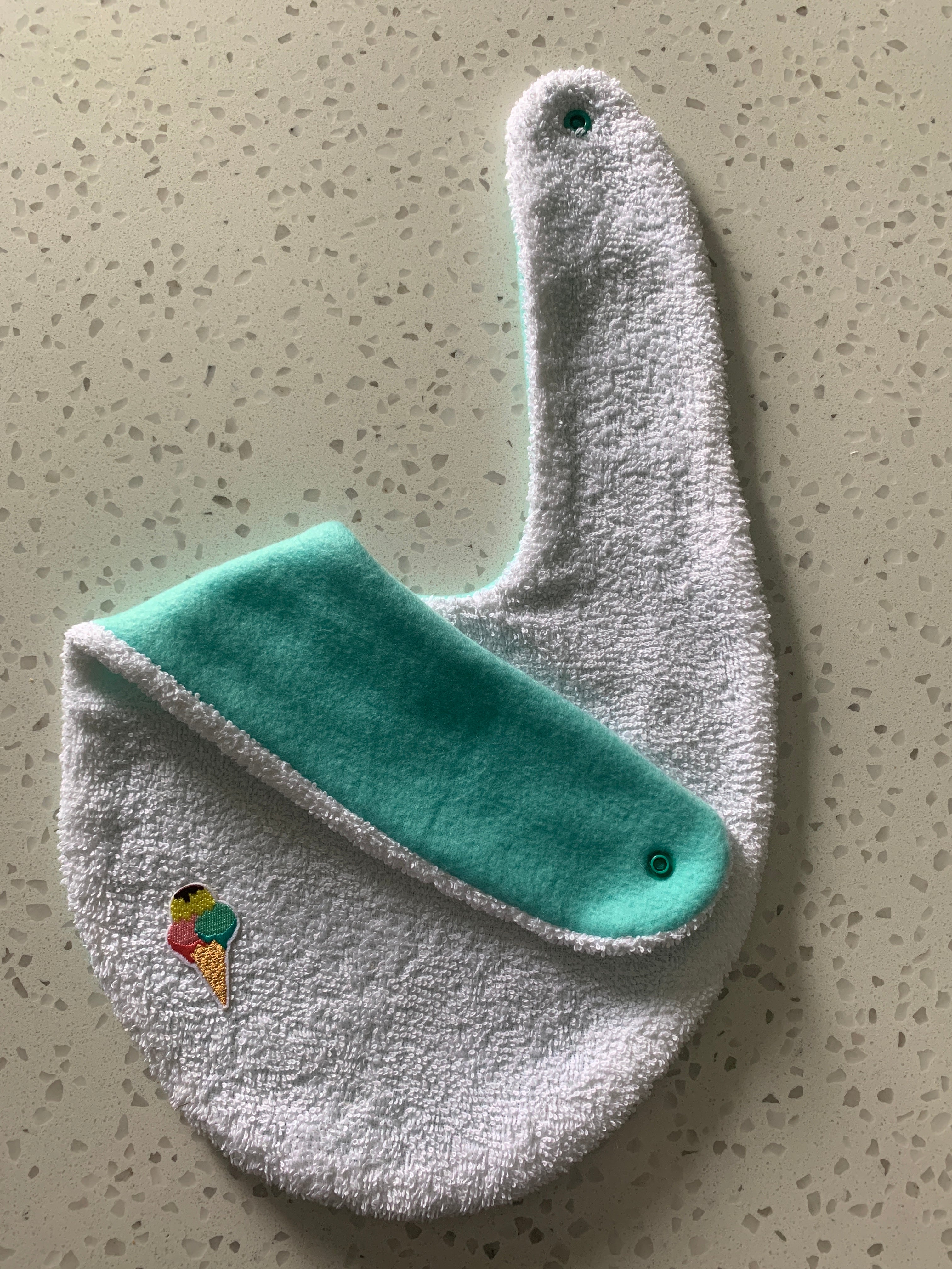 Baby Bandana Bib - White Mint Colourful Ice Cream Embroidery