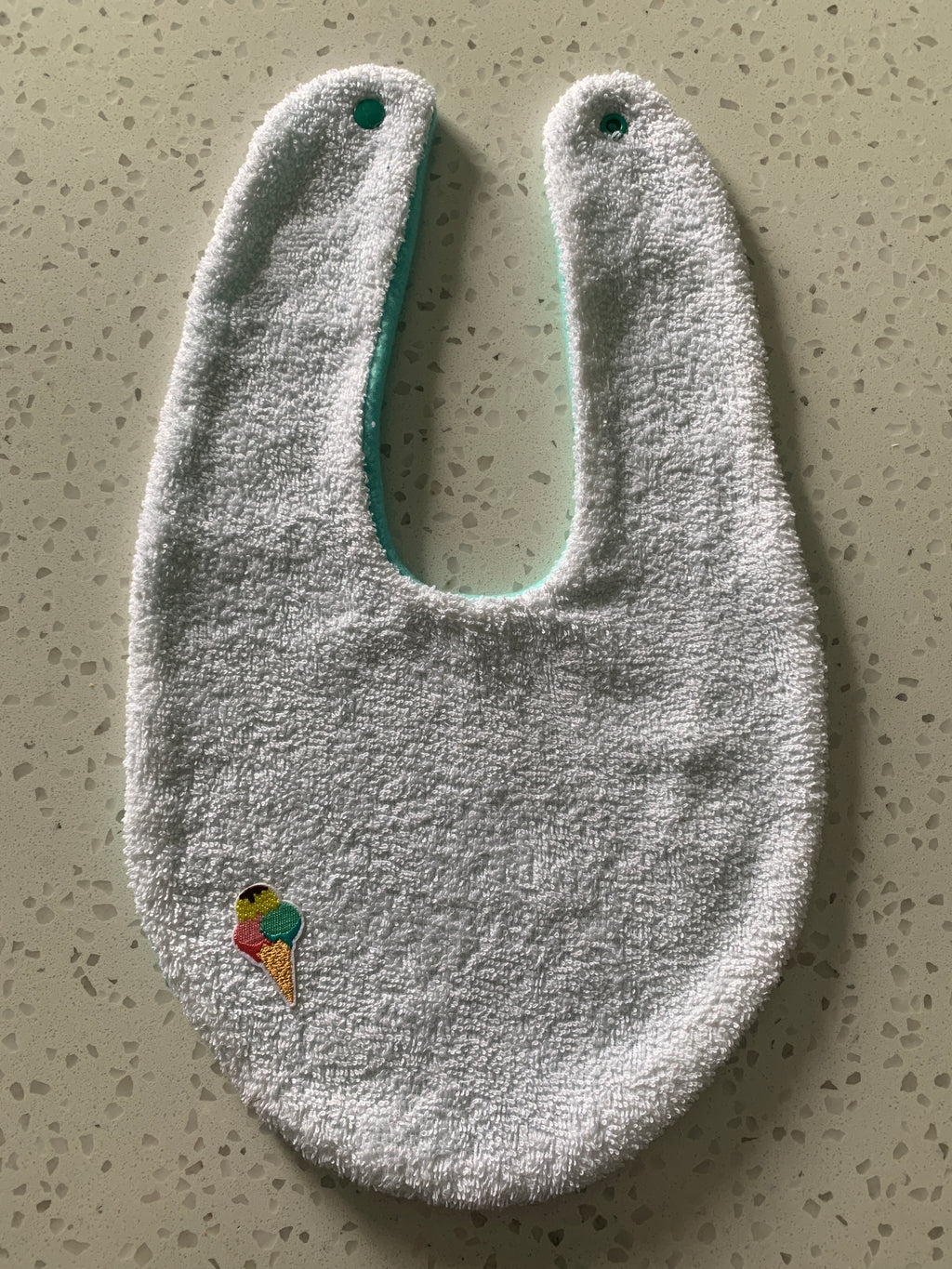 Baby Bandana Bib - White Mint Colourful Ice Cream Embroidery