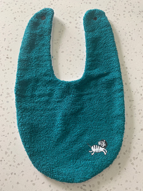 Baby Bandana Bib - Teal Zebra Embroidery
