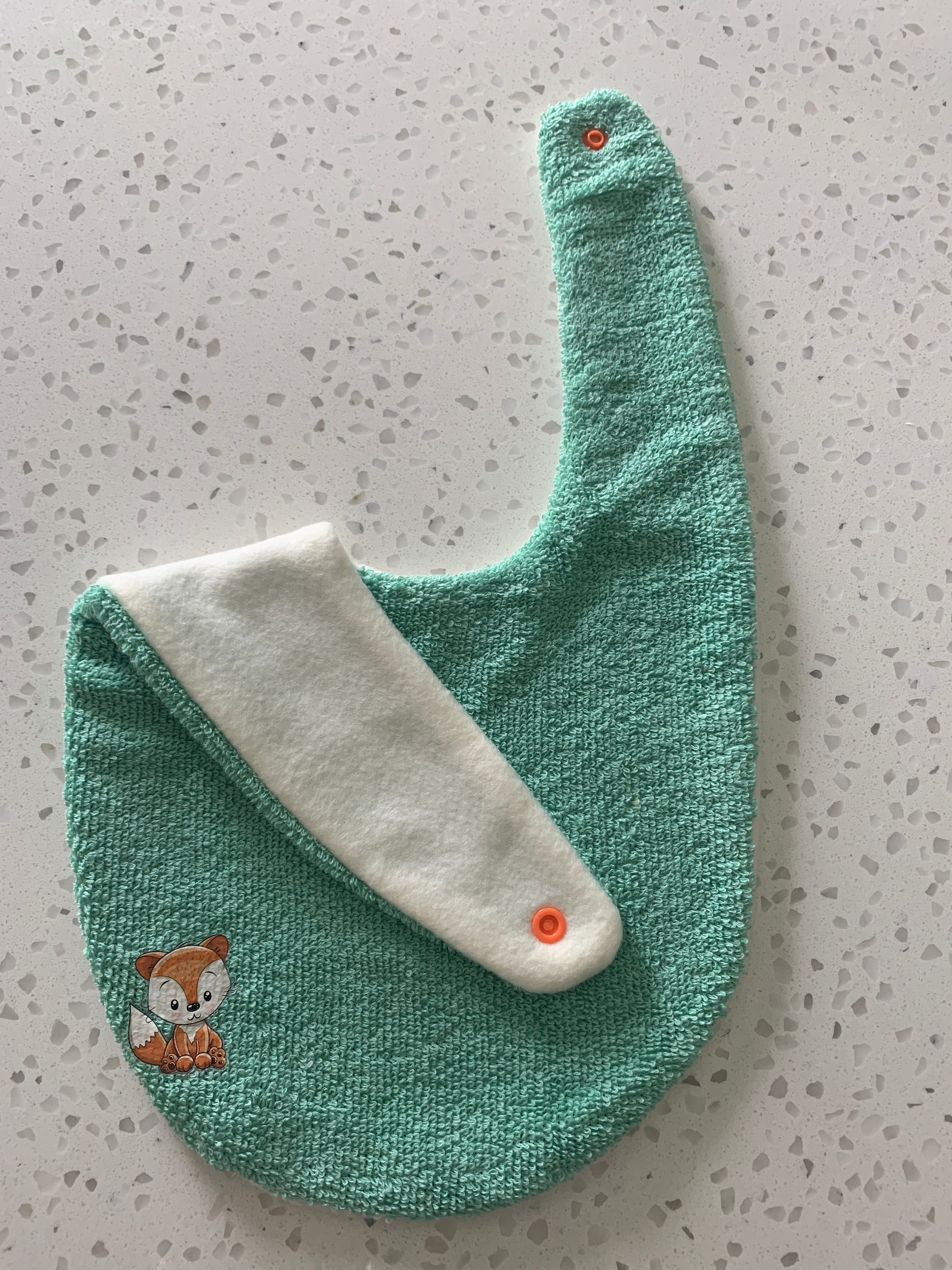 Baby Bandana Bib - Mint Green Fox Embroidery