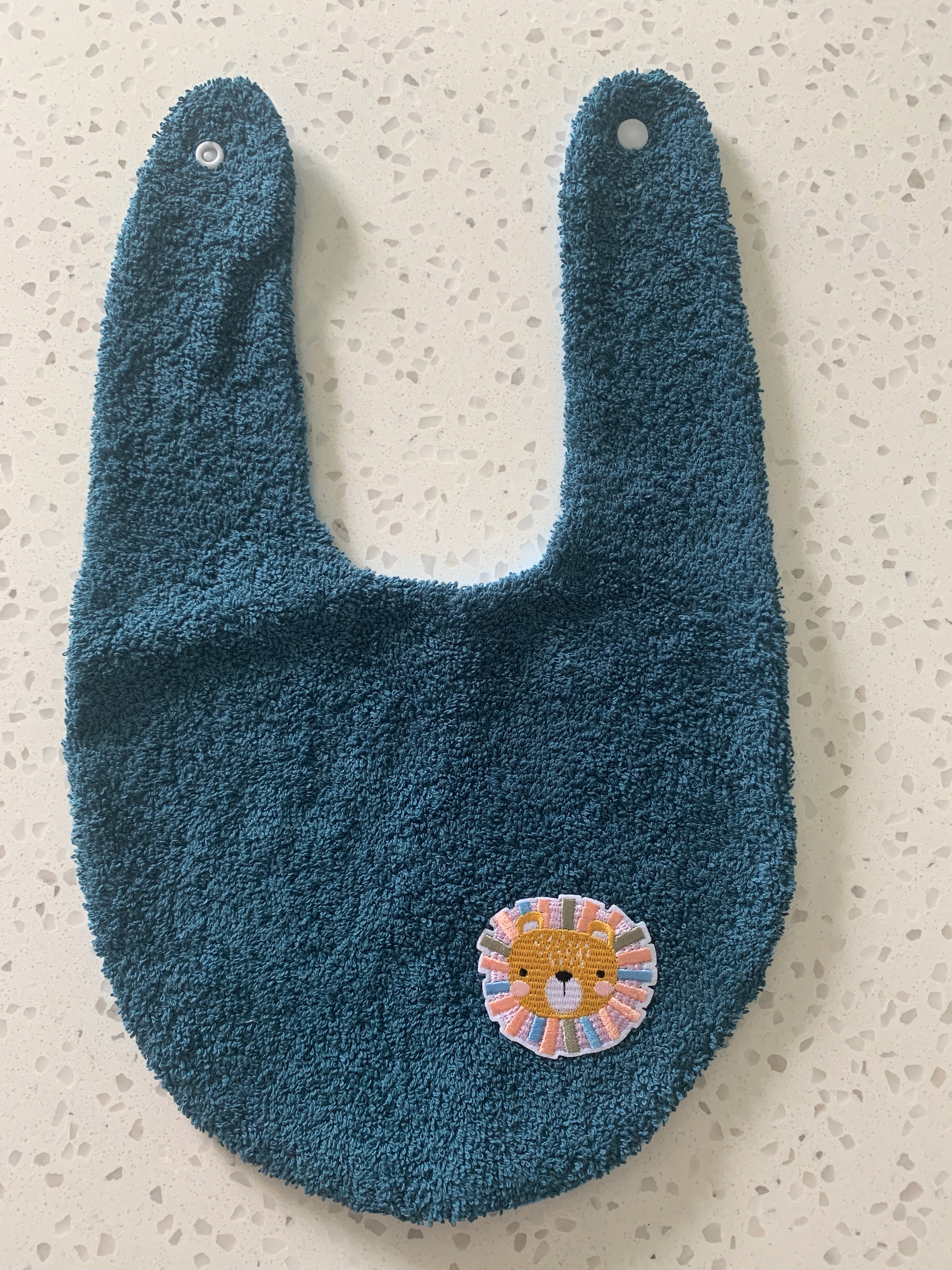 Baby Bandana Bib - Dark Teal Lion Face Embroidery