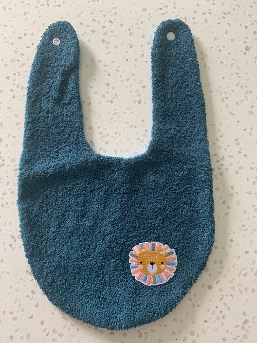 Baby Bandana Bib - Dark Teal Lion Face Embroidery