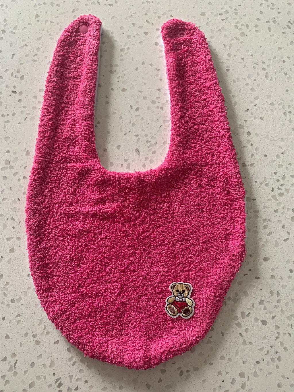 Baby Bandana Bib - Hot Pink Teddy Bear Embroidery