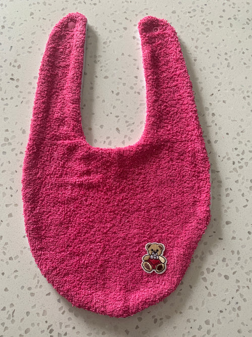 Baby Bandana Bib - Hot Pink Teddy Bear Embroidery