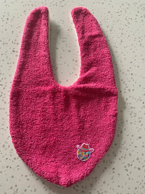 Baby Bib - Hot Pink Cowboy Hat Embroidery