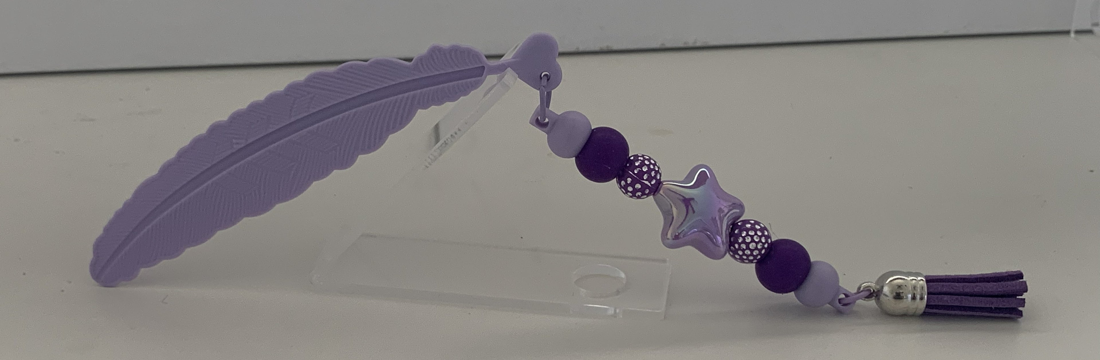 Handmade Feather & Star Beaded Bookmark - Lavender