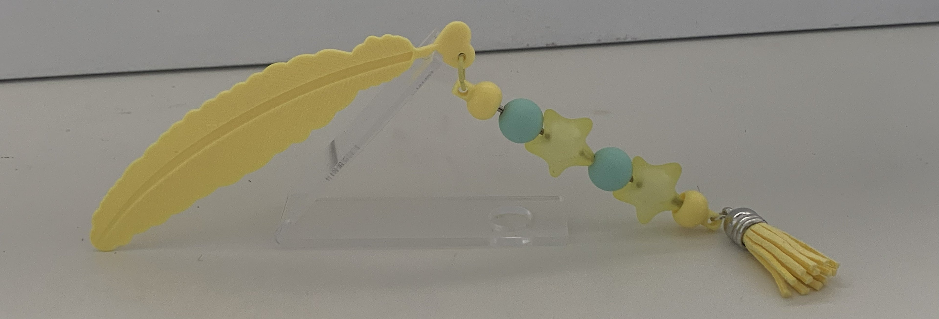 Handmade Feather & Flower Beaded Bookmark - Yellow